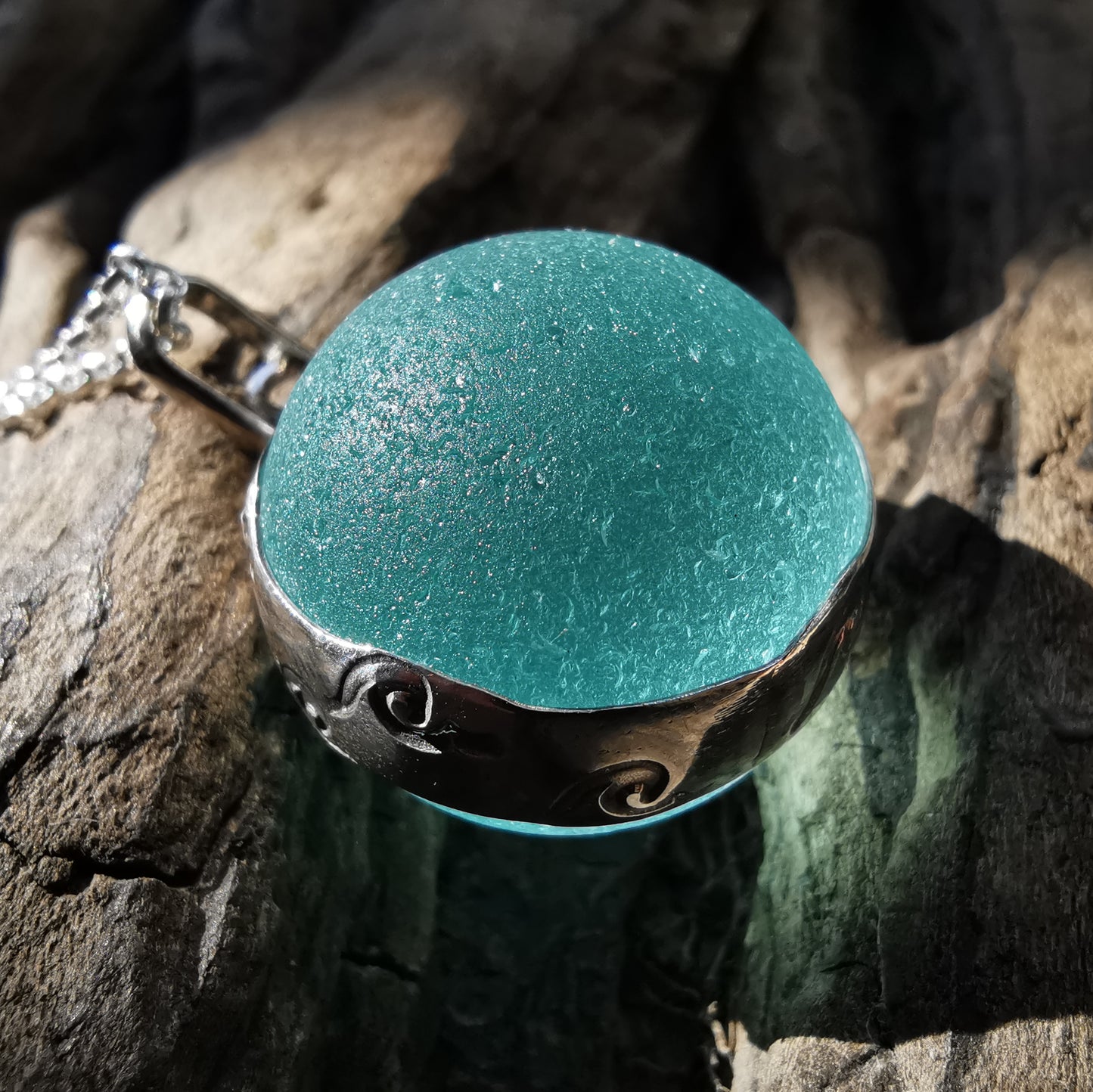 Reserved. Large Scottish turquoise Codd sea glass marble& sterling silver pendant.