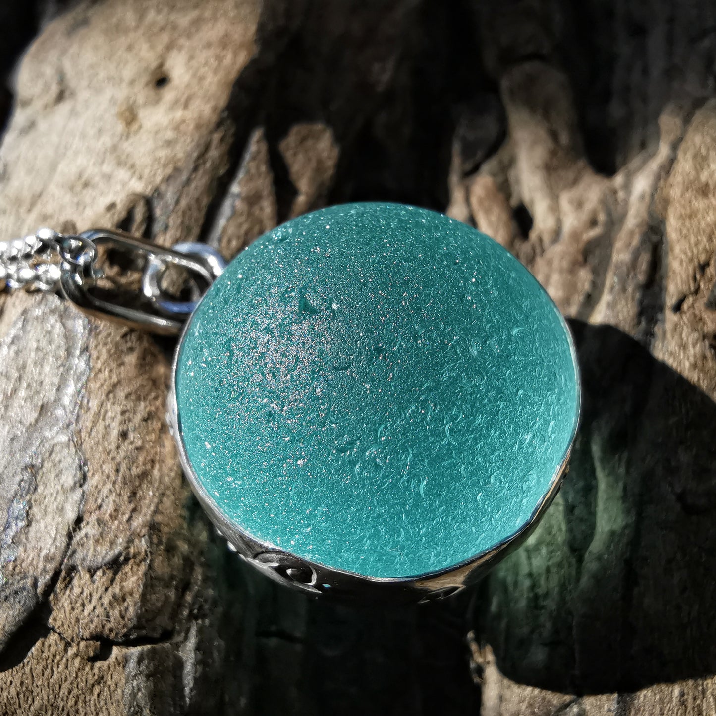 Reserved. Large Scottish turquoise Codd sea glass marble& sterling silver pendant.