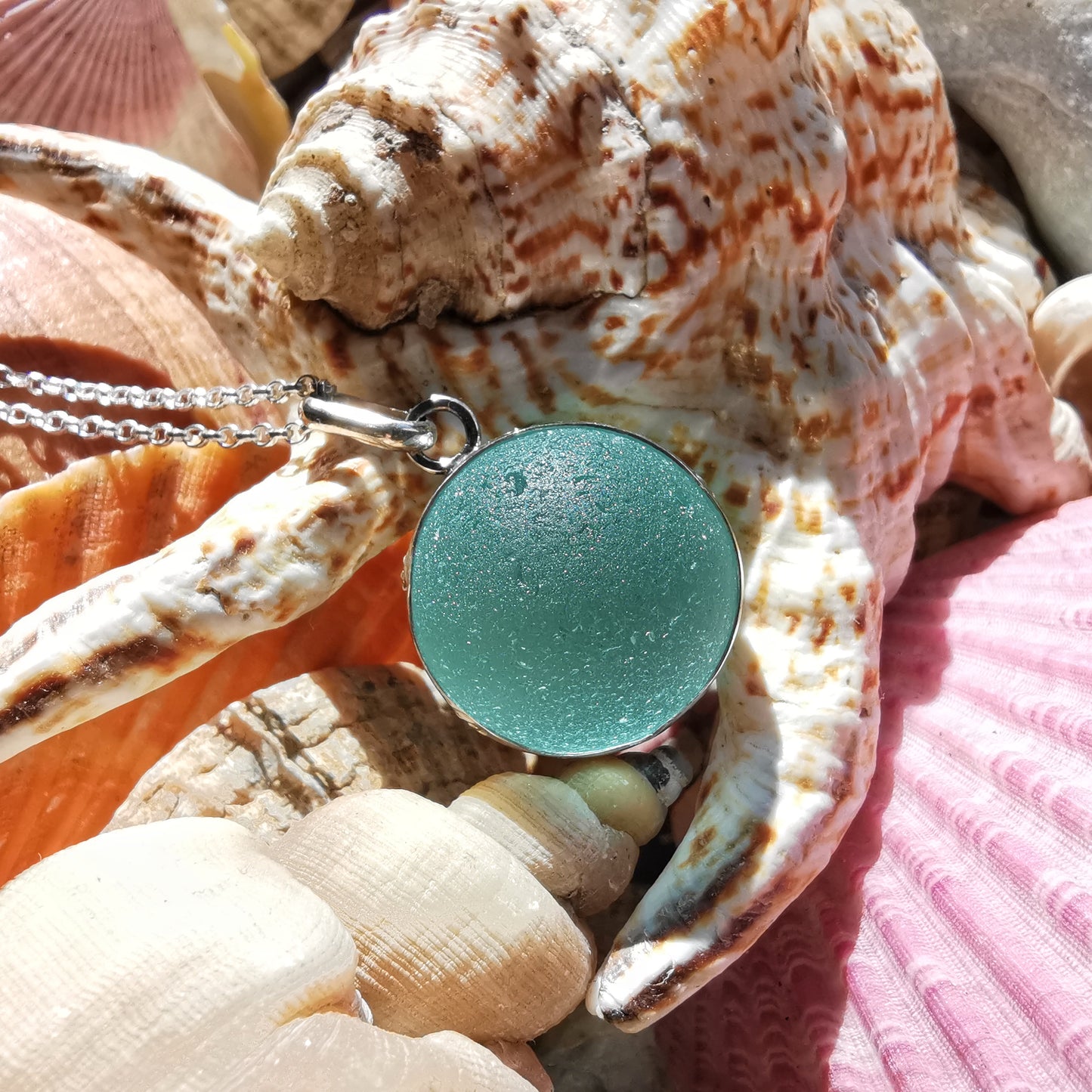 Reserved. Large Scottish turquoise Codd sea glass marble& sterling silver pendant.