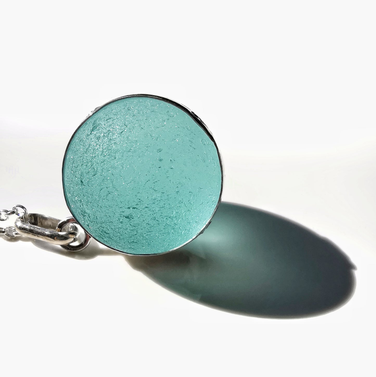 Reserved. Large Scottish turquoise Codd sea glass marble& sterling silver pendant.