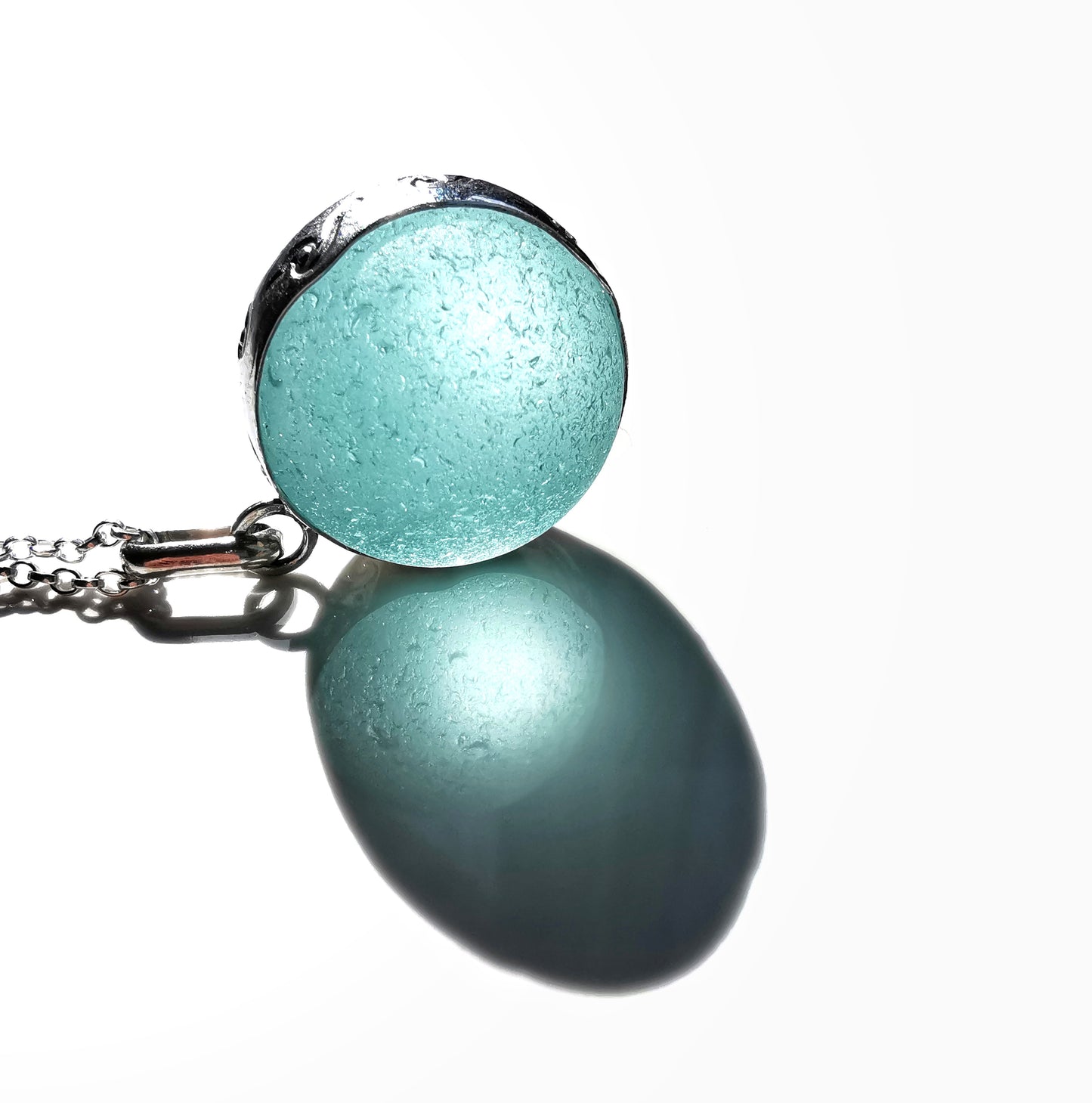 Reserved. Large Scottish turquoise Codd sea glass marble& sterling silver pendant.