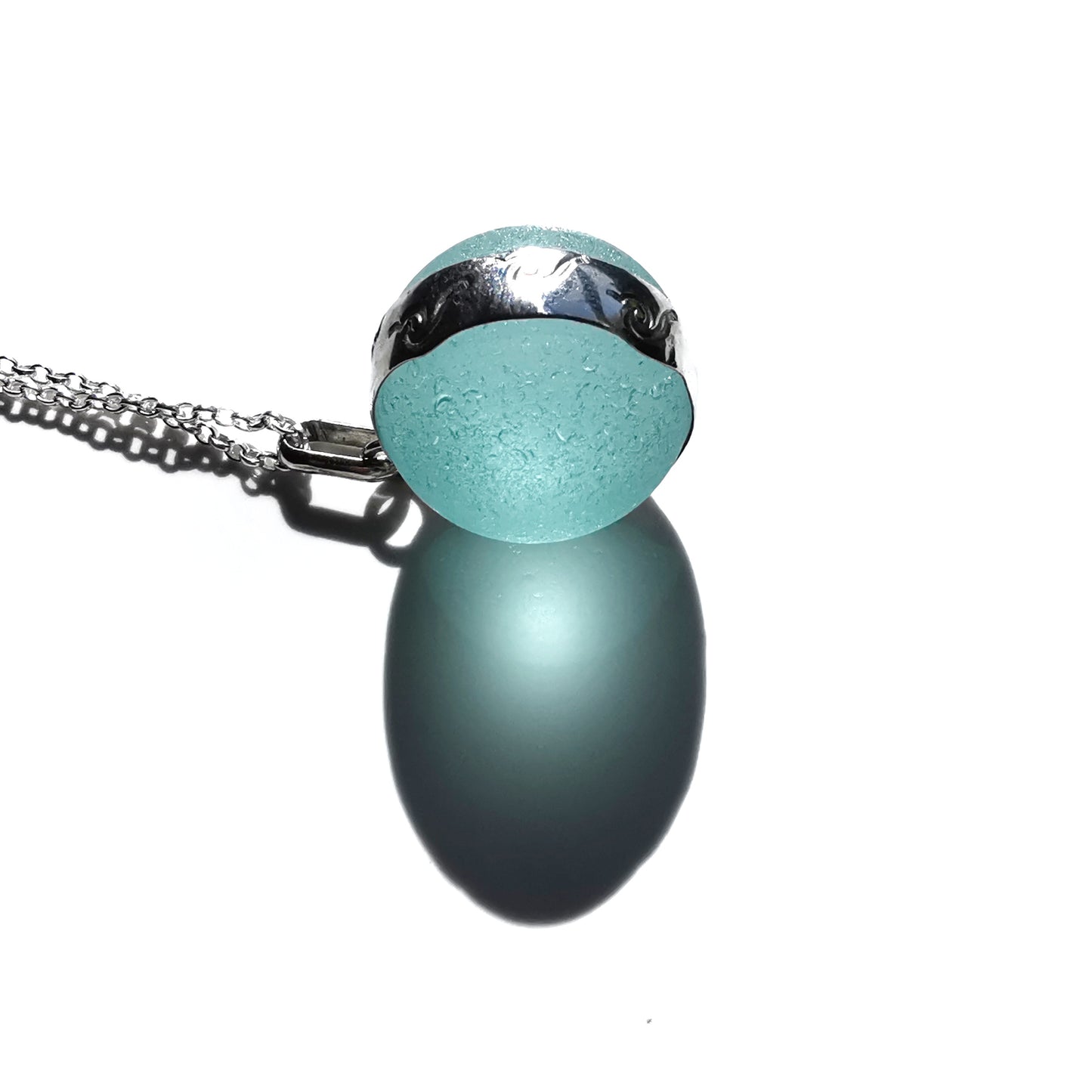 Reserved. Large Scottish turquoise Codd sea glass marble& sterling silver pendant.