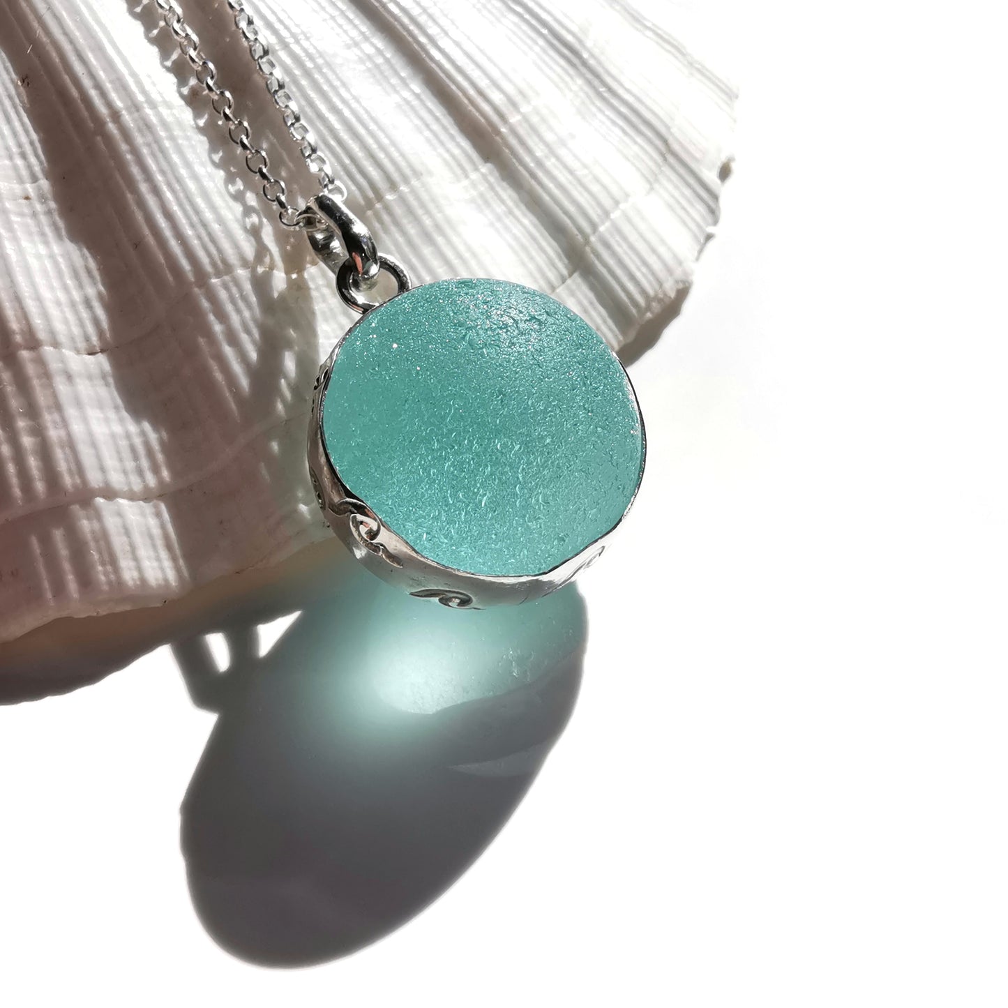 Reserved. Large Scottish turquoise Codd sea glass marble& sterling silver pendant.