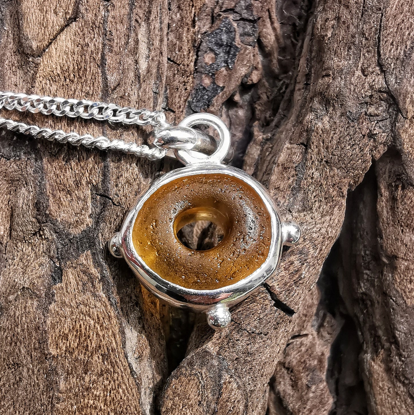 Scottish honey yellow sea glass bead & sterling silver pendant.