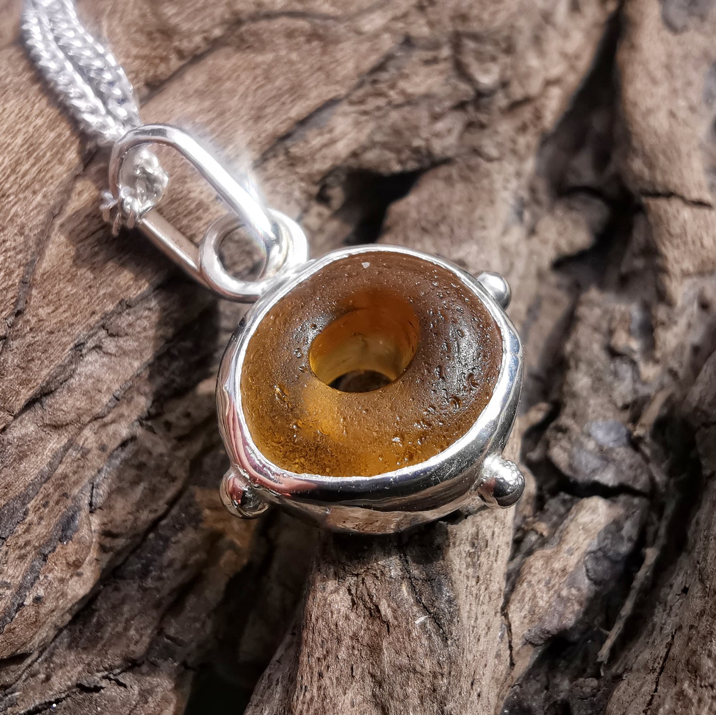 Scottish honey yellow sea glass bead & sterling silver pendant.