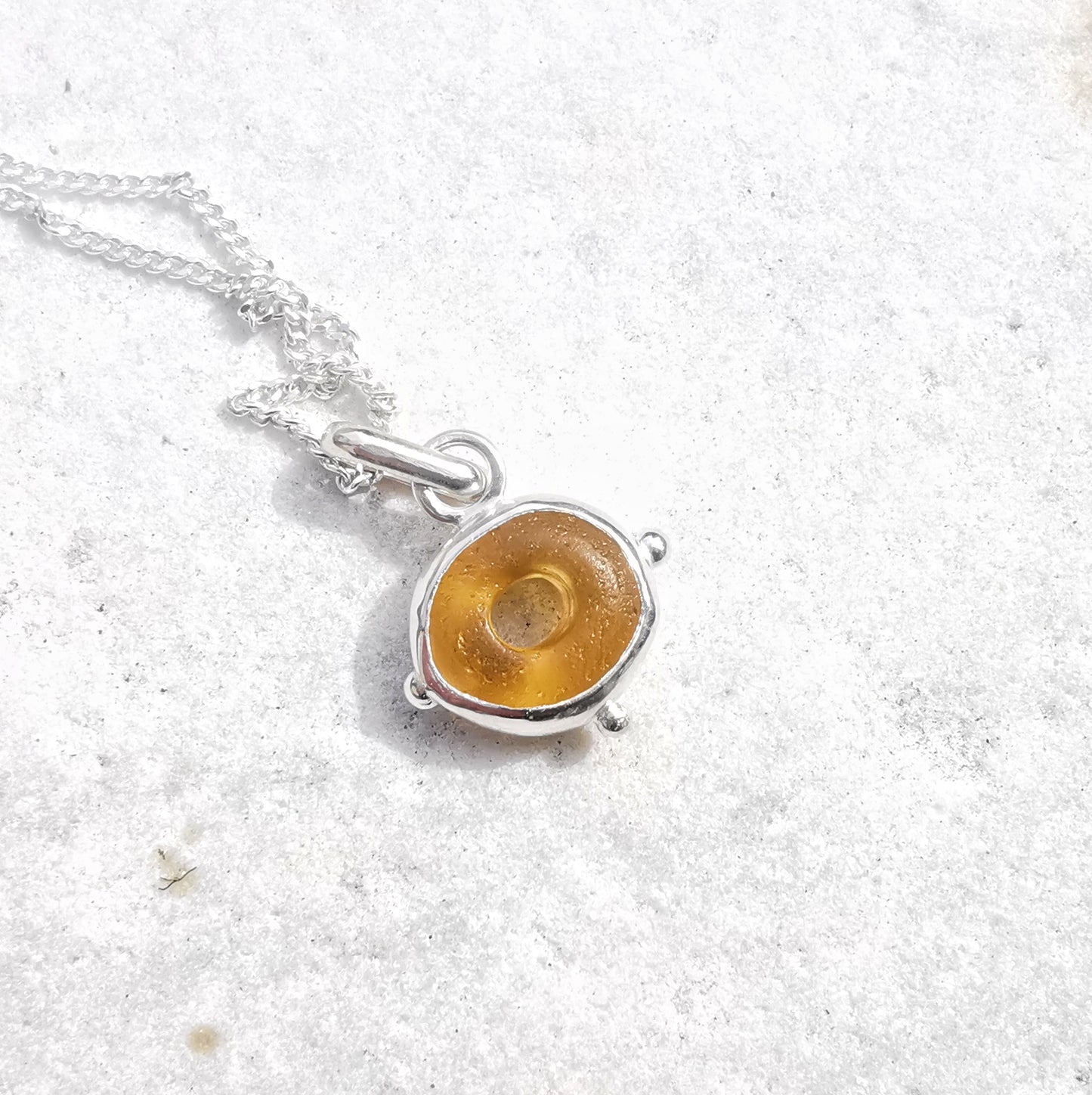 Scottish honey yellow sea glass bead & sterling silver pendant.
