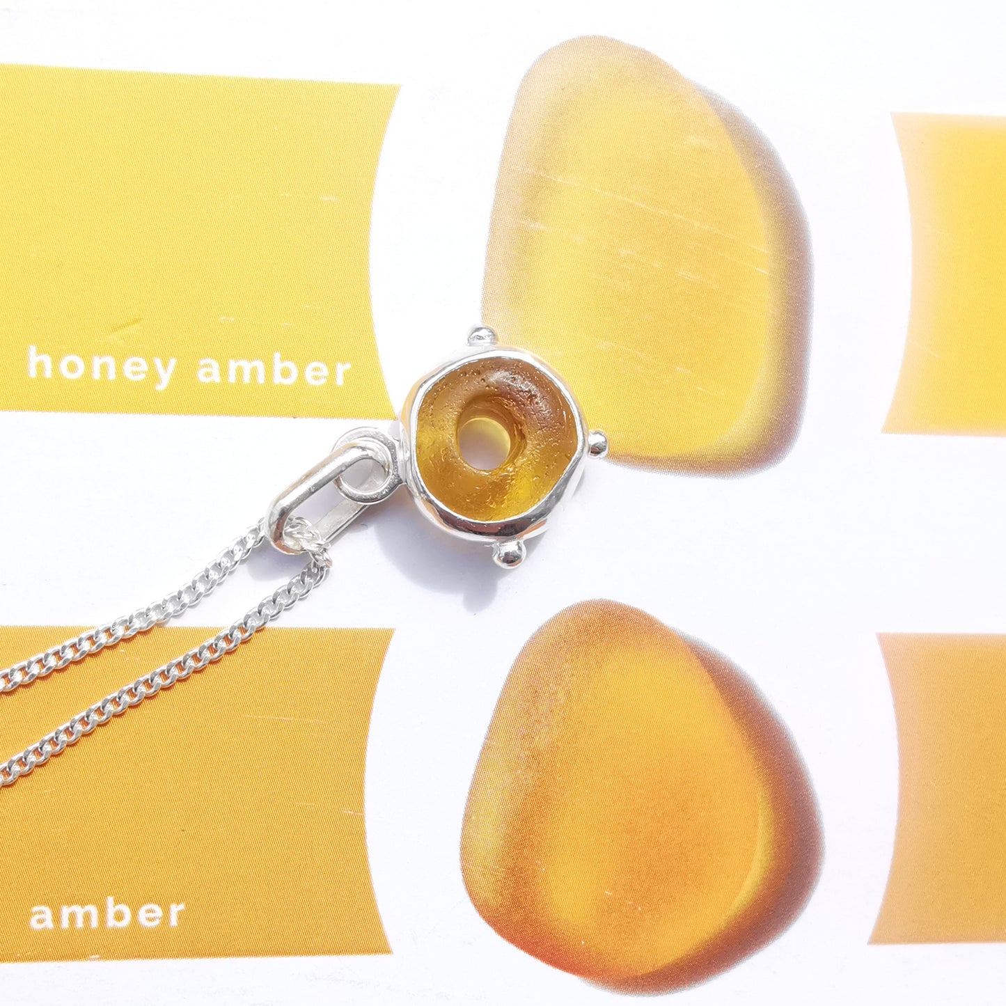Scottish honey yellow sea glass bead & sterling silver pendant.