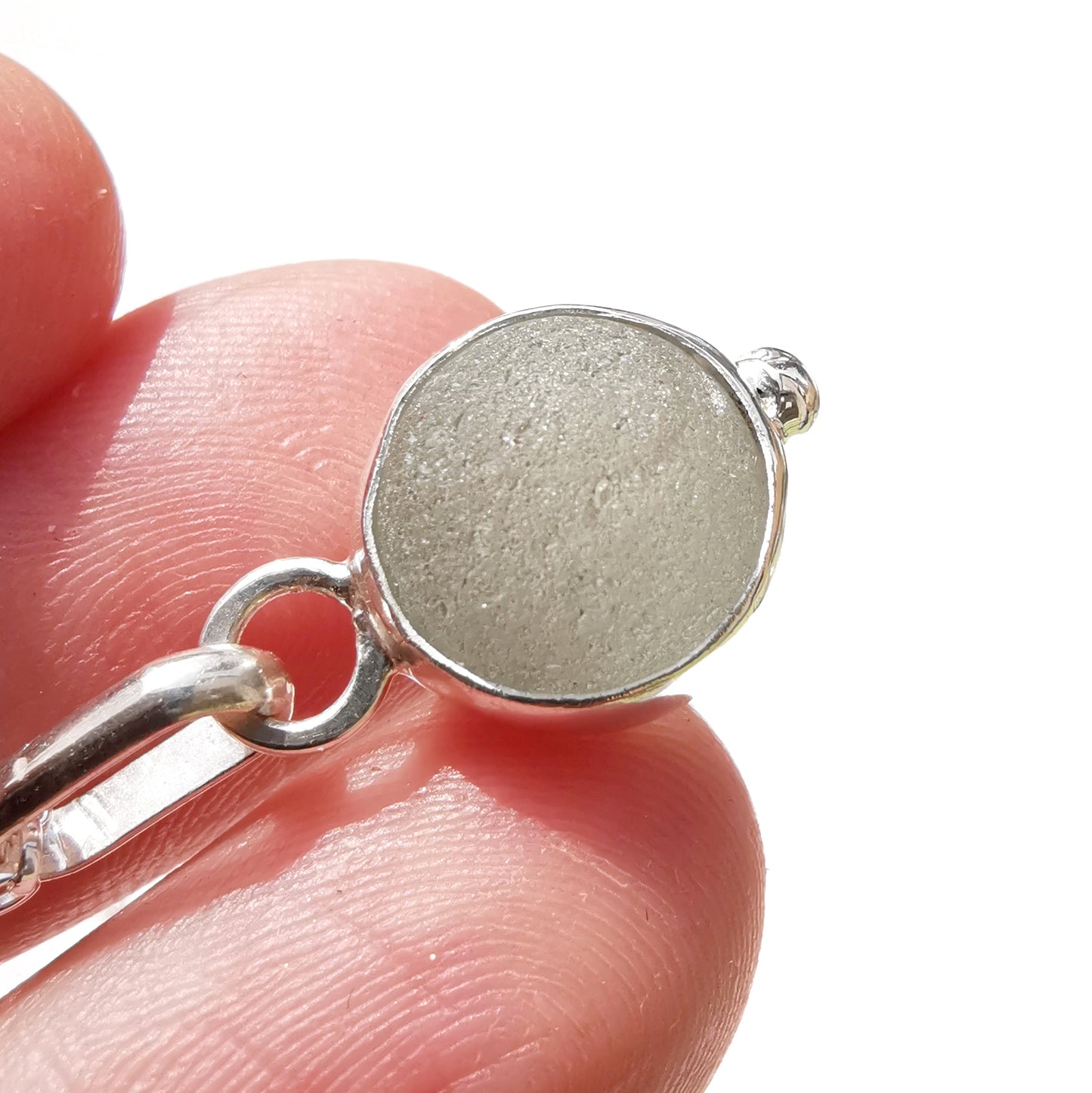 Genuine tiny Scottish Codd sea glass marble & sterling silver pendant.