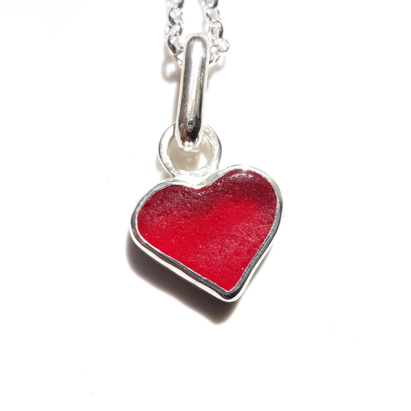 Scottish red sea glass heart & sterling silver pendant.