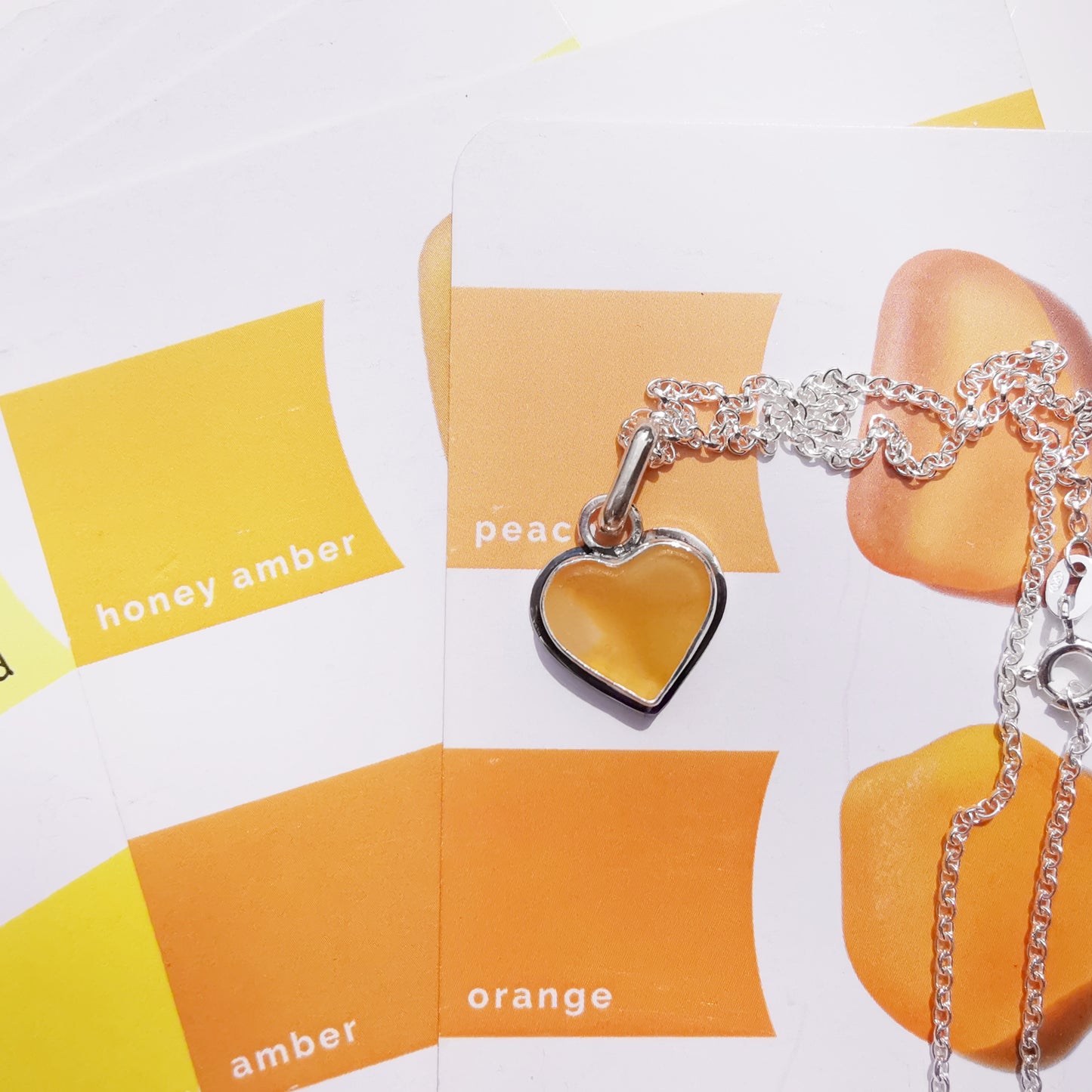 Scottish yellow sea glass heart pendant, sterling silver necklace.