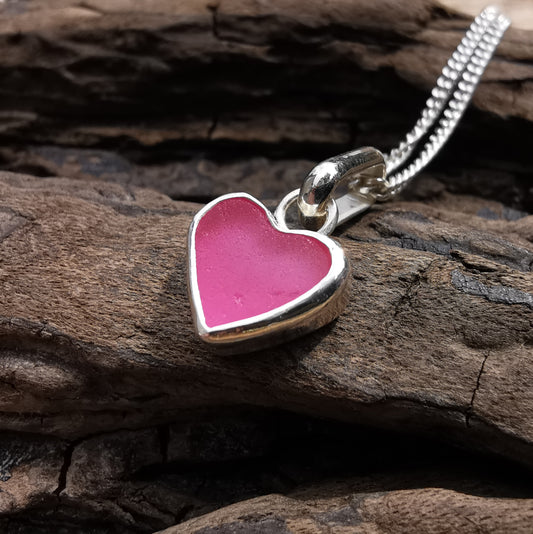 Tiny Scottish pink sea glass heart & sterling silver pendant.