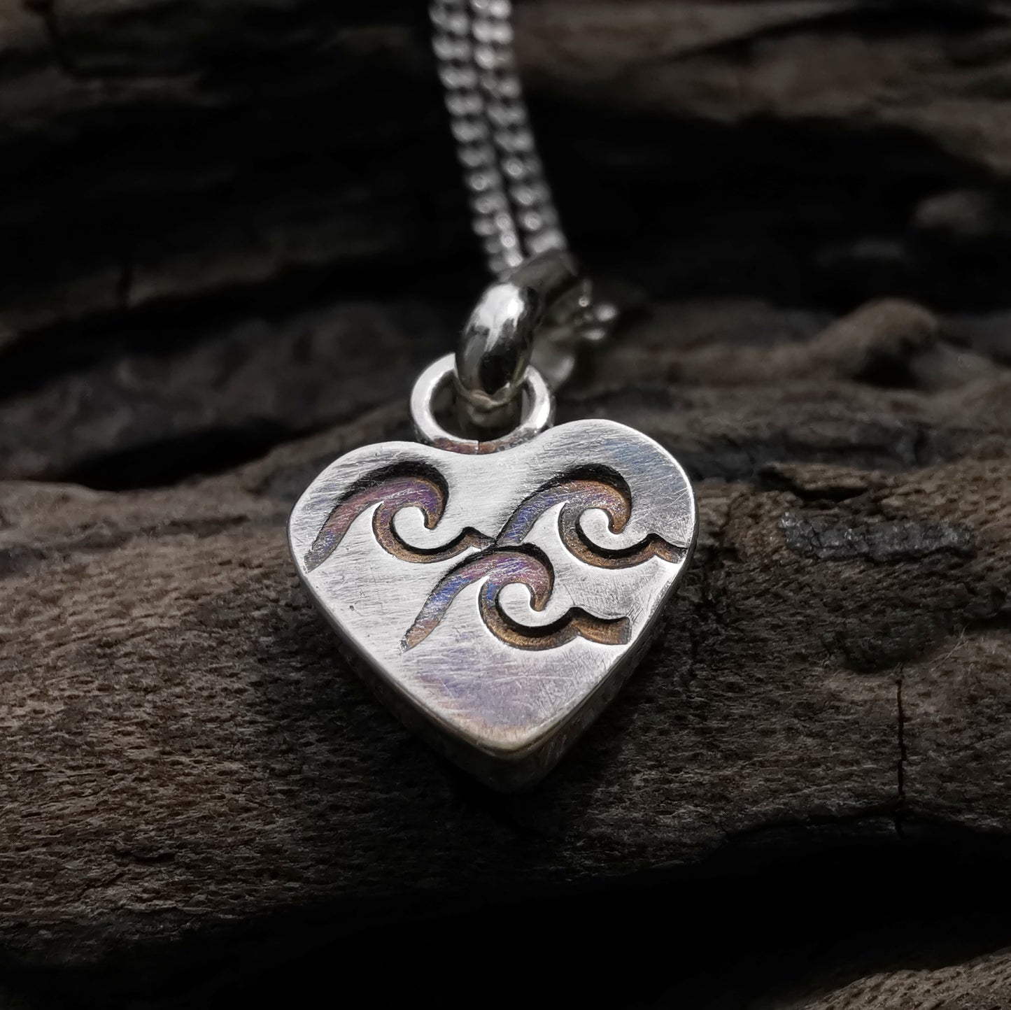 Tiny Scottish pink sea glass heart & sterling silver pendant.