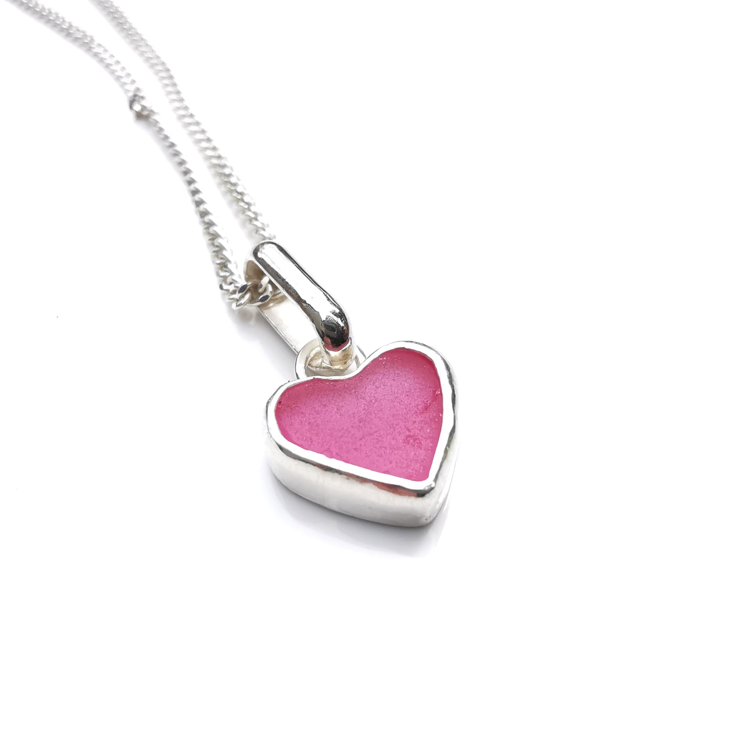 Tiny Scottish pink sea glass heart & sterling silver pendant.