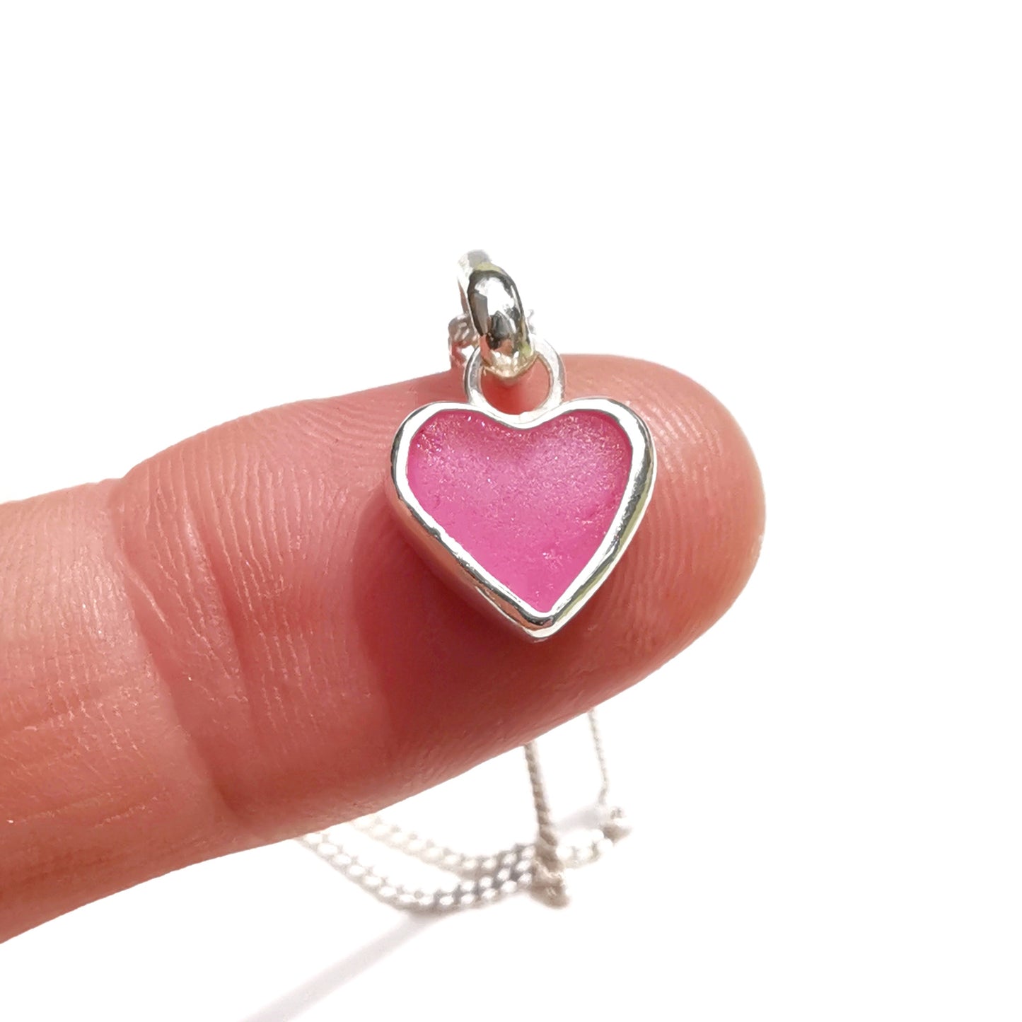 Tiny Scottish pink sea glass heart & sterling silver pendant.