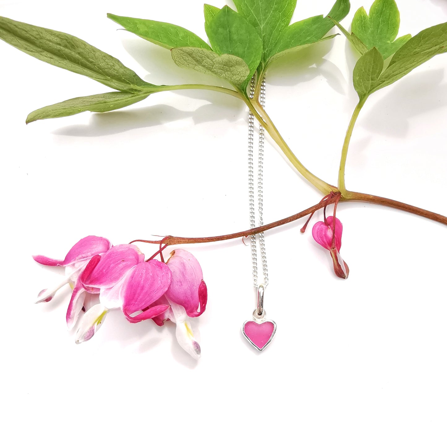 Tiny Scottish pink sea glass heart & sterling silver pendant.