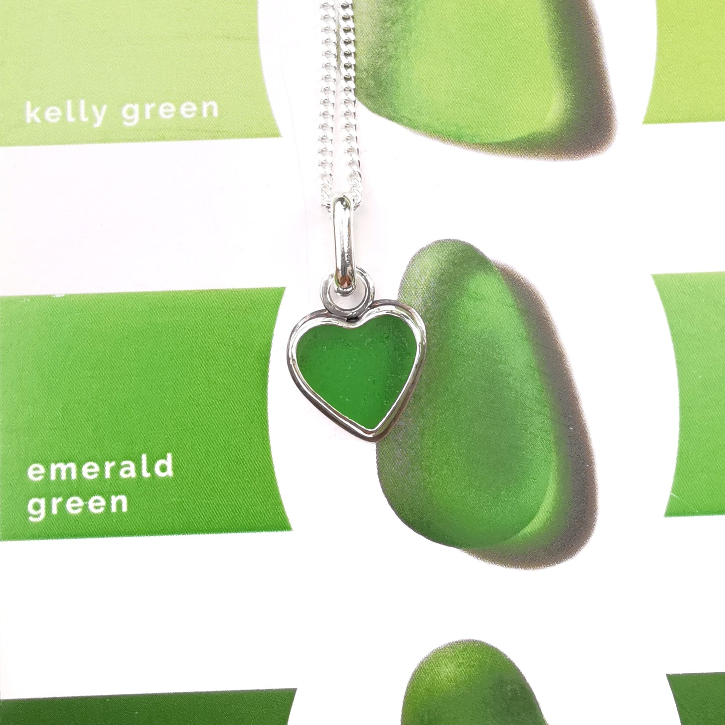 Scottish green sea glass heart & sterling silver pendant.