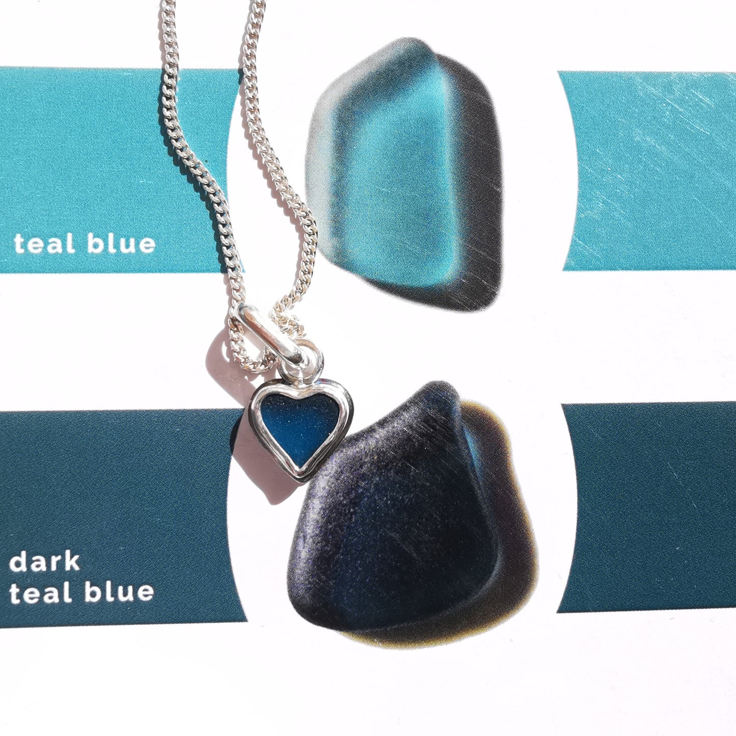 Tiny Scottish teal blue sea glass heart & sterling silver pendant.