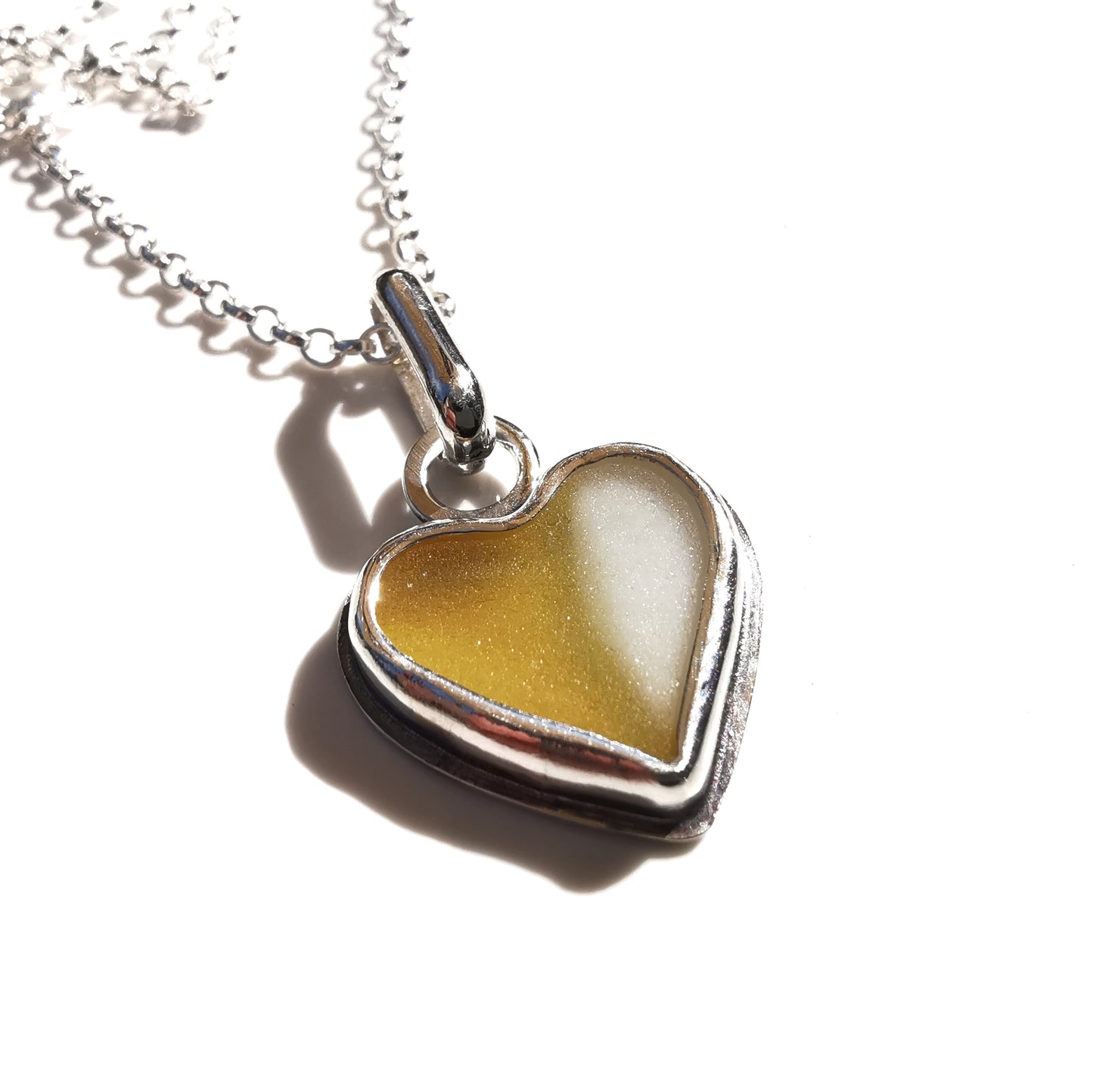 Scottish multi coloured sea glass heart & sterling silver pendant.