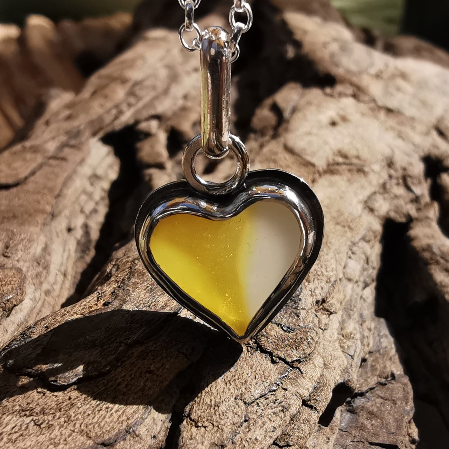 Scottish multi coloured sea glass heart & sterling silver pendant.