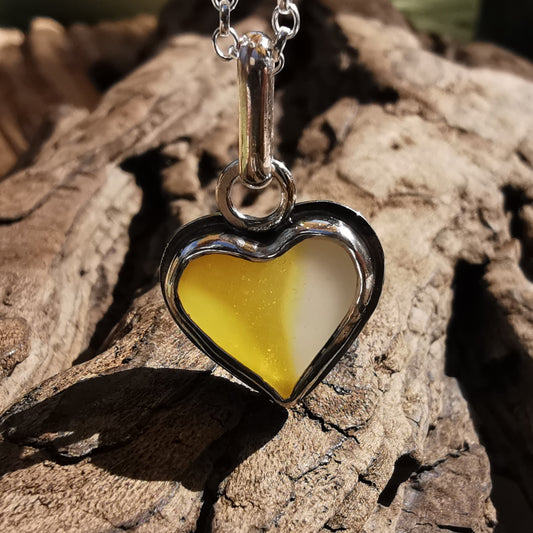 Scottish multi coloured sea glass heart & sterling silver pendant.