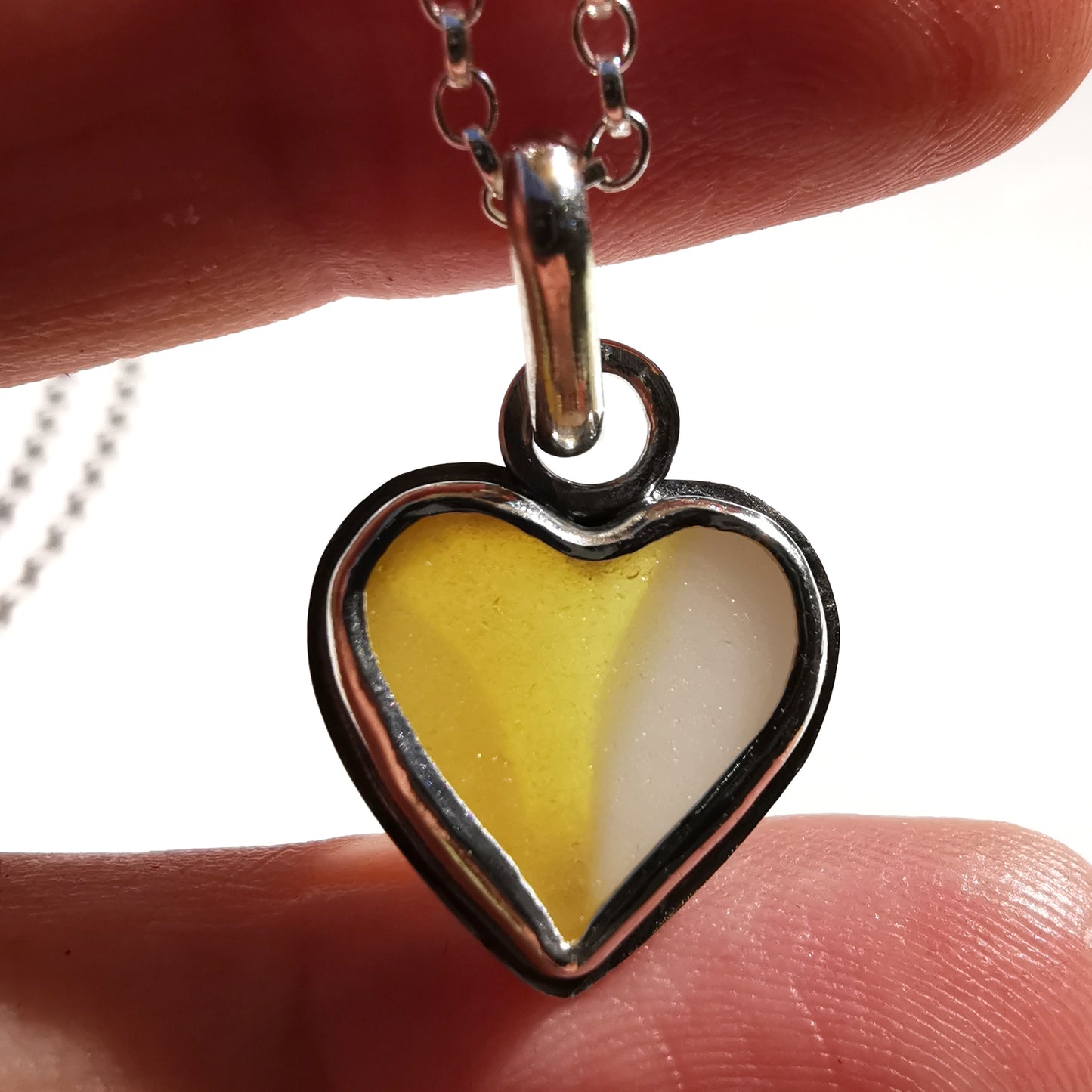 Scottish multi coloured sea glass heart & sterling silver pendant.