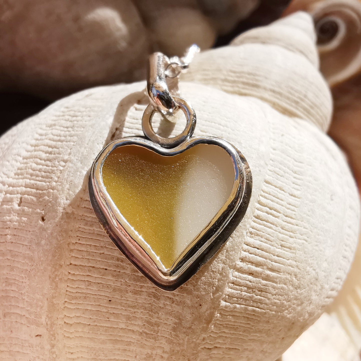 Scottish multi coloured sea glass heart & sterling silver pendant.