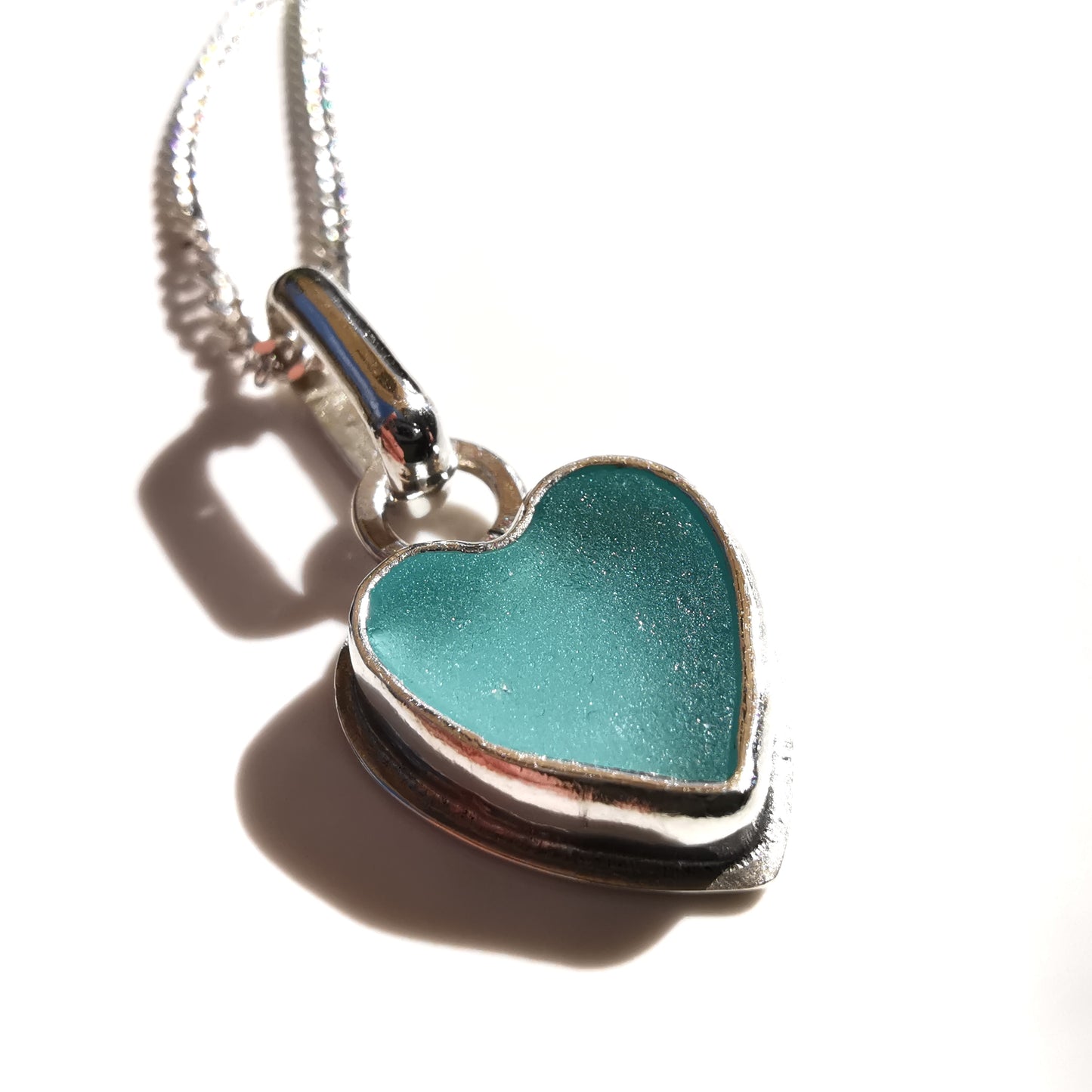 Scottish aqua blue sea glass heart & sterling silver pendant.