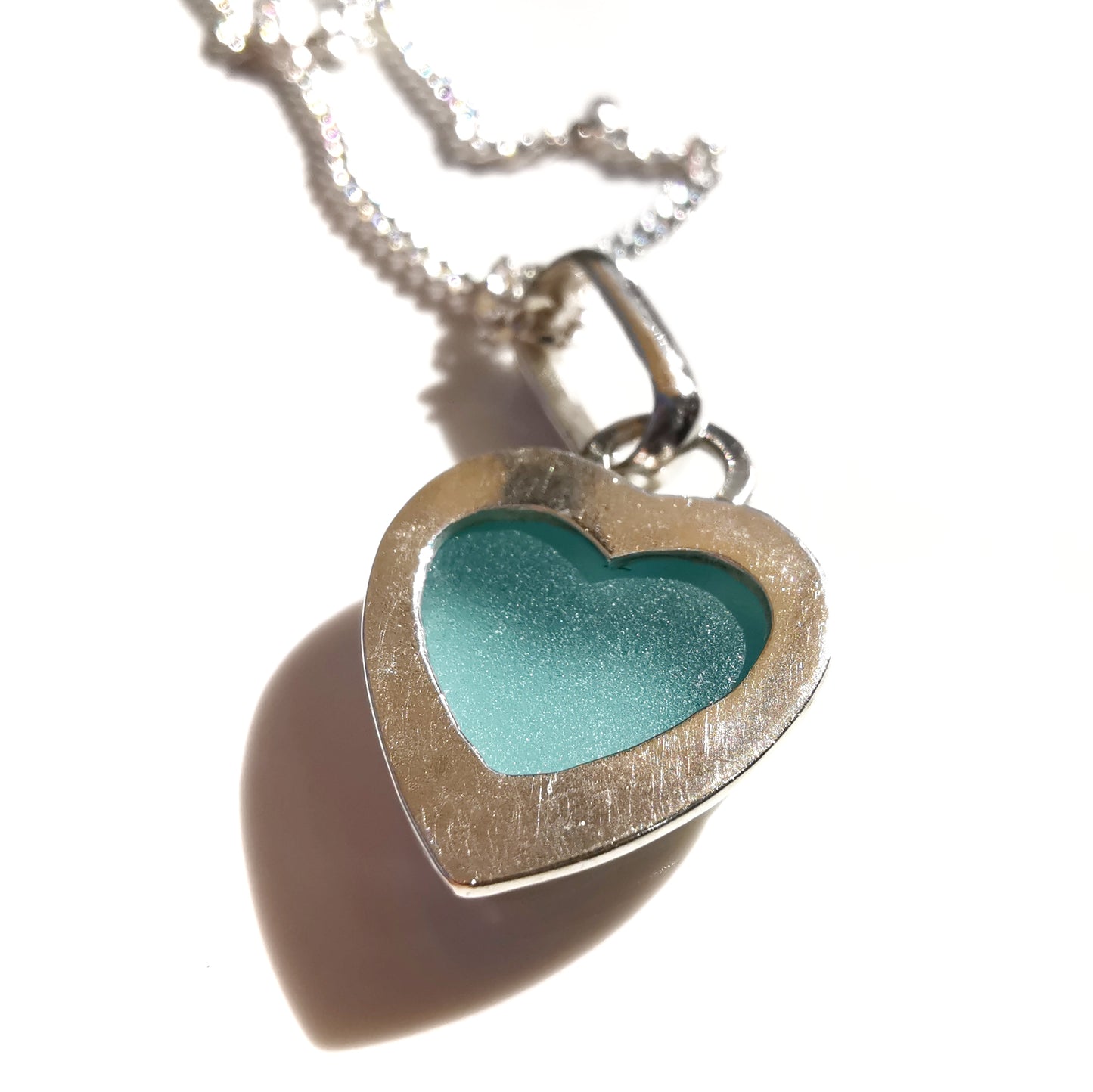 Scottish aqua blue sea glass heart & sterling silver pendant.