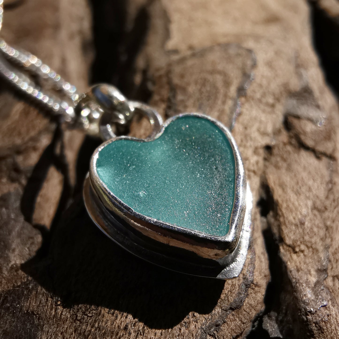 Scottish aqua blue sea glass heart & sterling silver pendant.