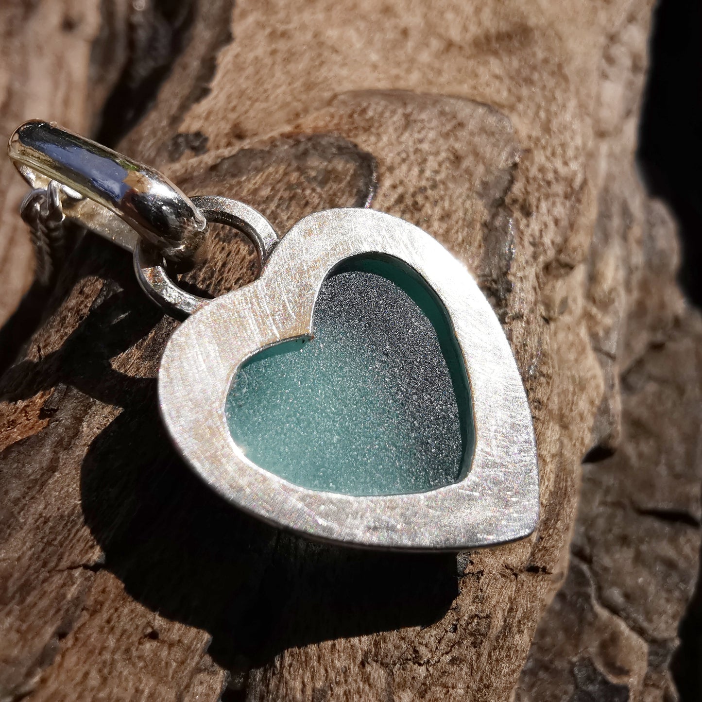 Scottish aqua blue sea glass heart & sterling silver pendant.