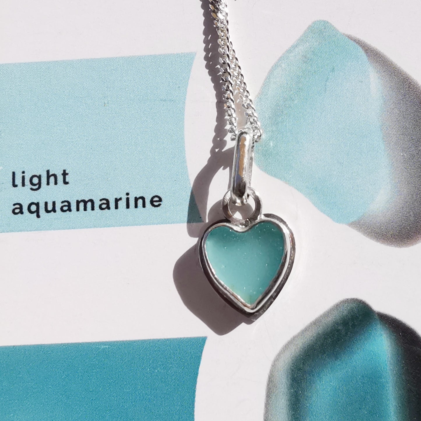Scottish aqua blue sea glass heart & sterling silver pendant.