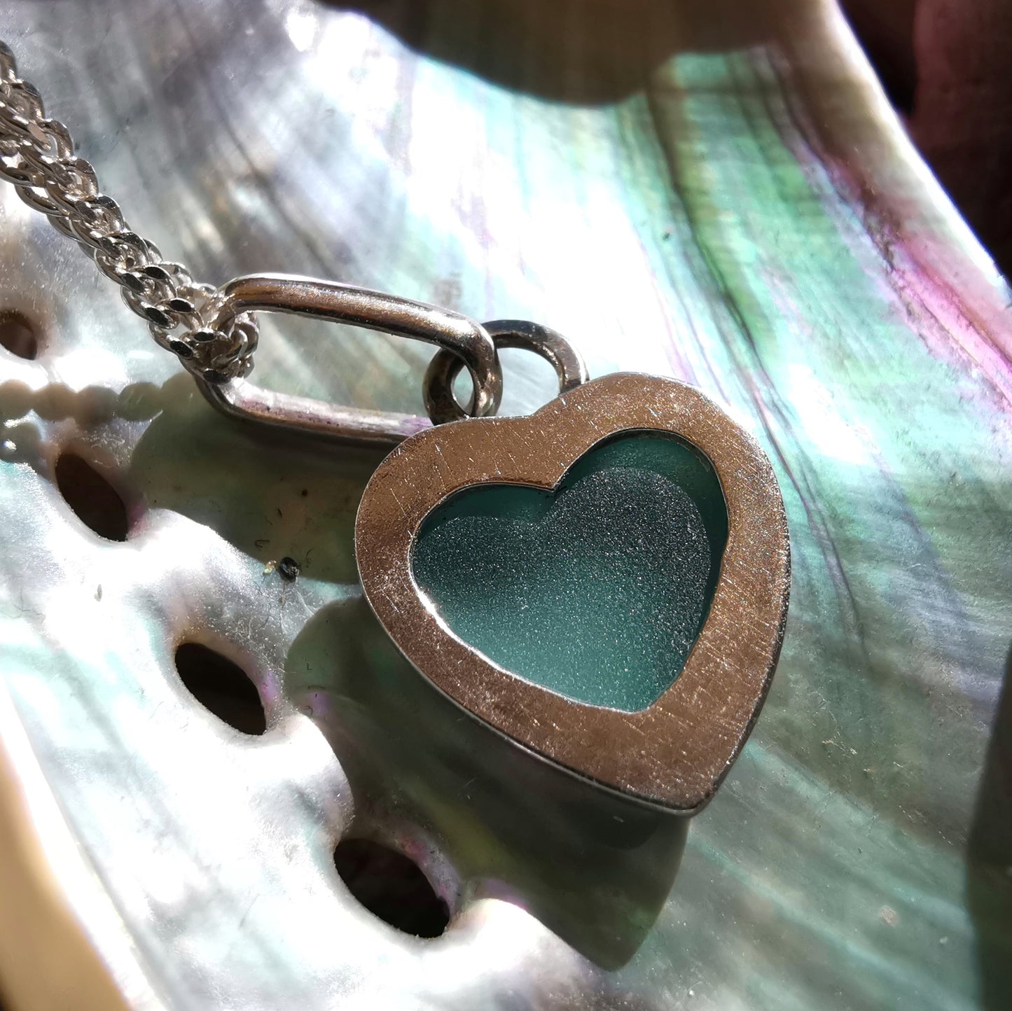 Scottish aqua blue sea glass heart & sterling silver pendant.
