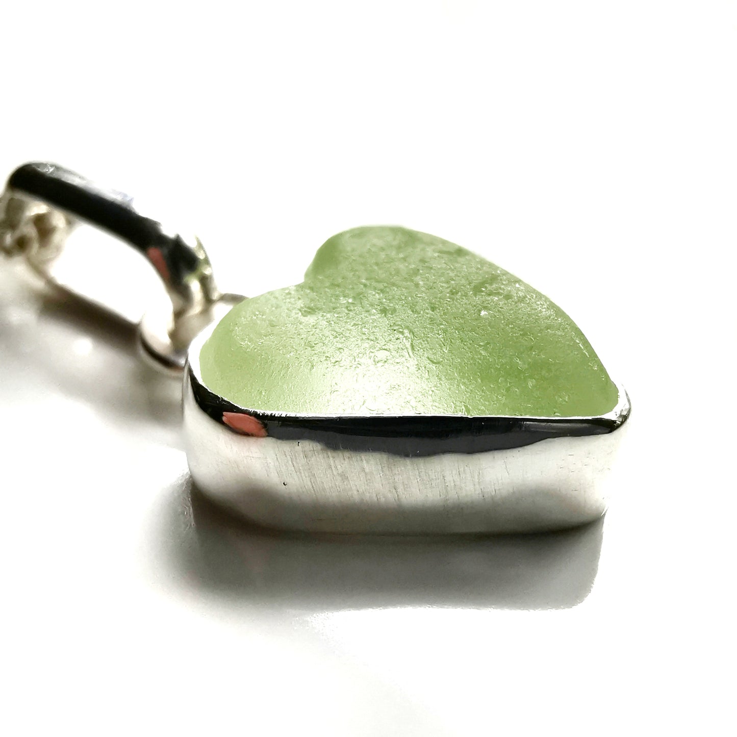 Scottish UV sea glass heart & sterling silver pendant.