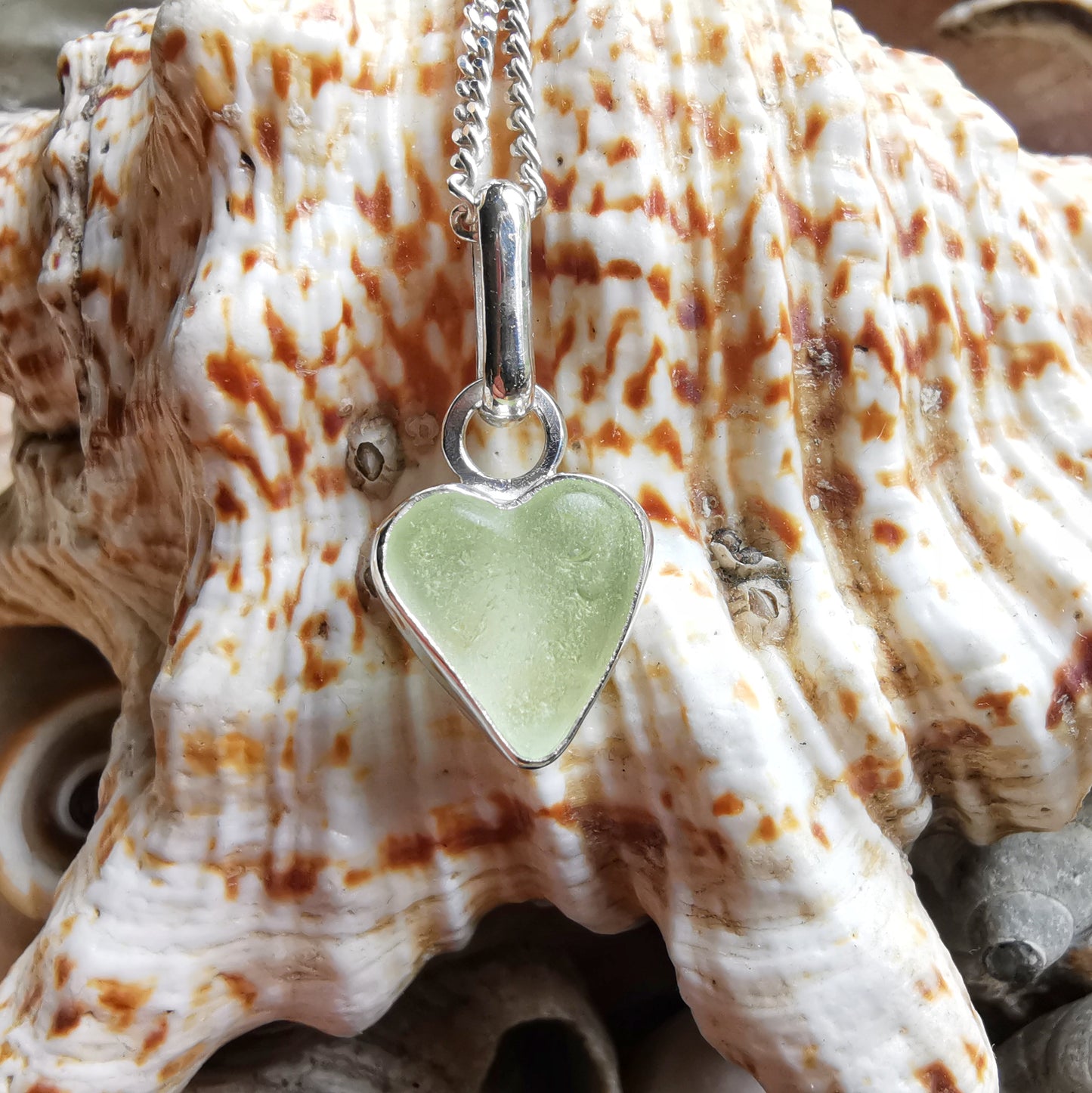 Scottish UV sea glass heart & sterling silver pendant.