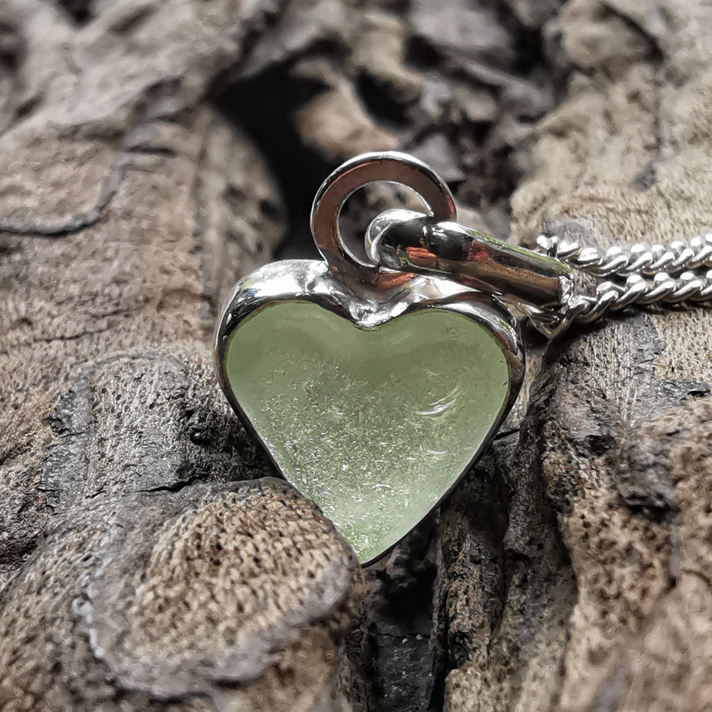 Scottish UV sea glass heart & sterling silver pendant.