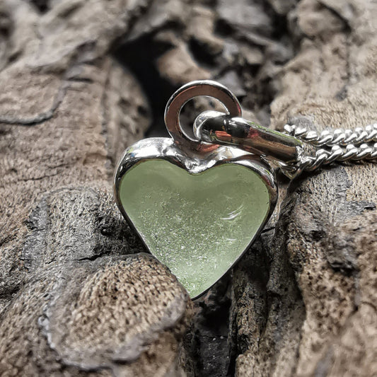 Scottish UV sea glass heart & sterling silver pendant.