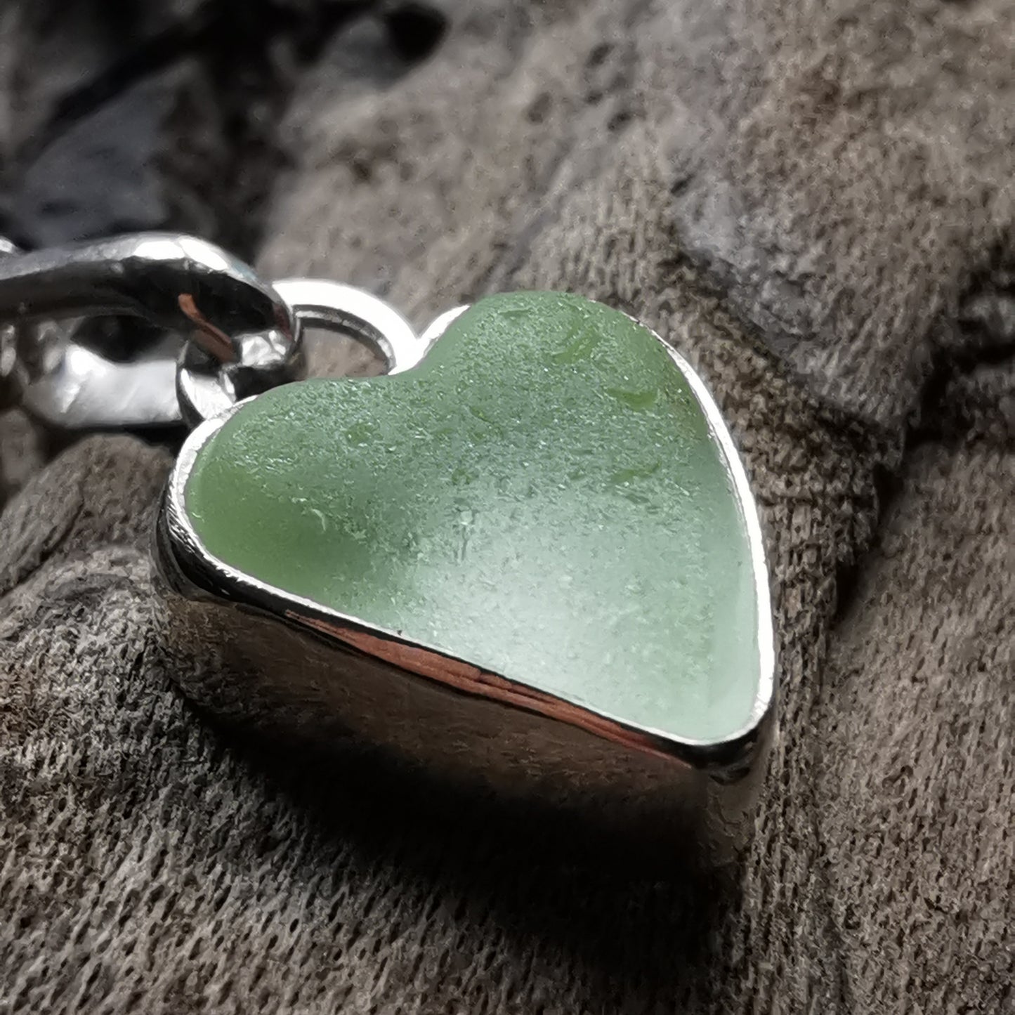 Scottish UV sea glass heart & sterling silver pendant.