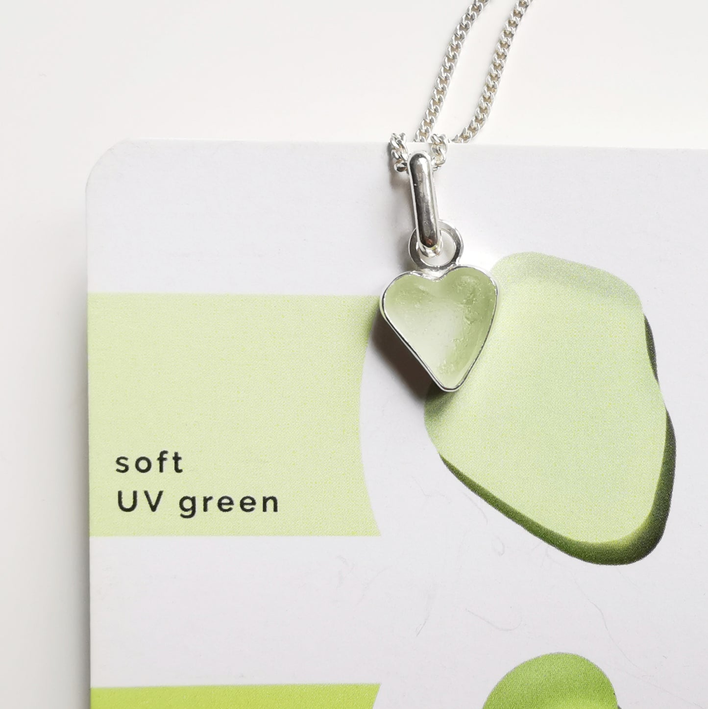 Scottish UV sea glass heart & sterling silver pendant.