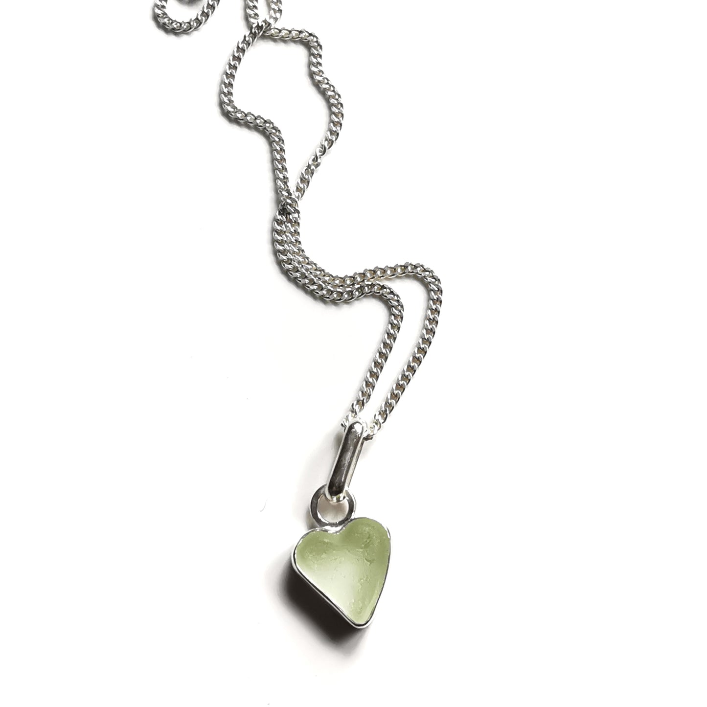 Scottish UV sea glass heart & sterling silver pendant.