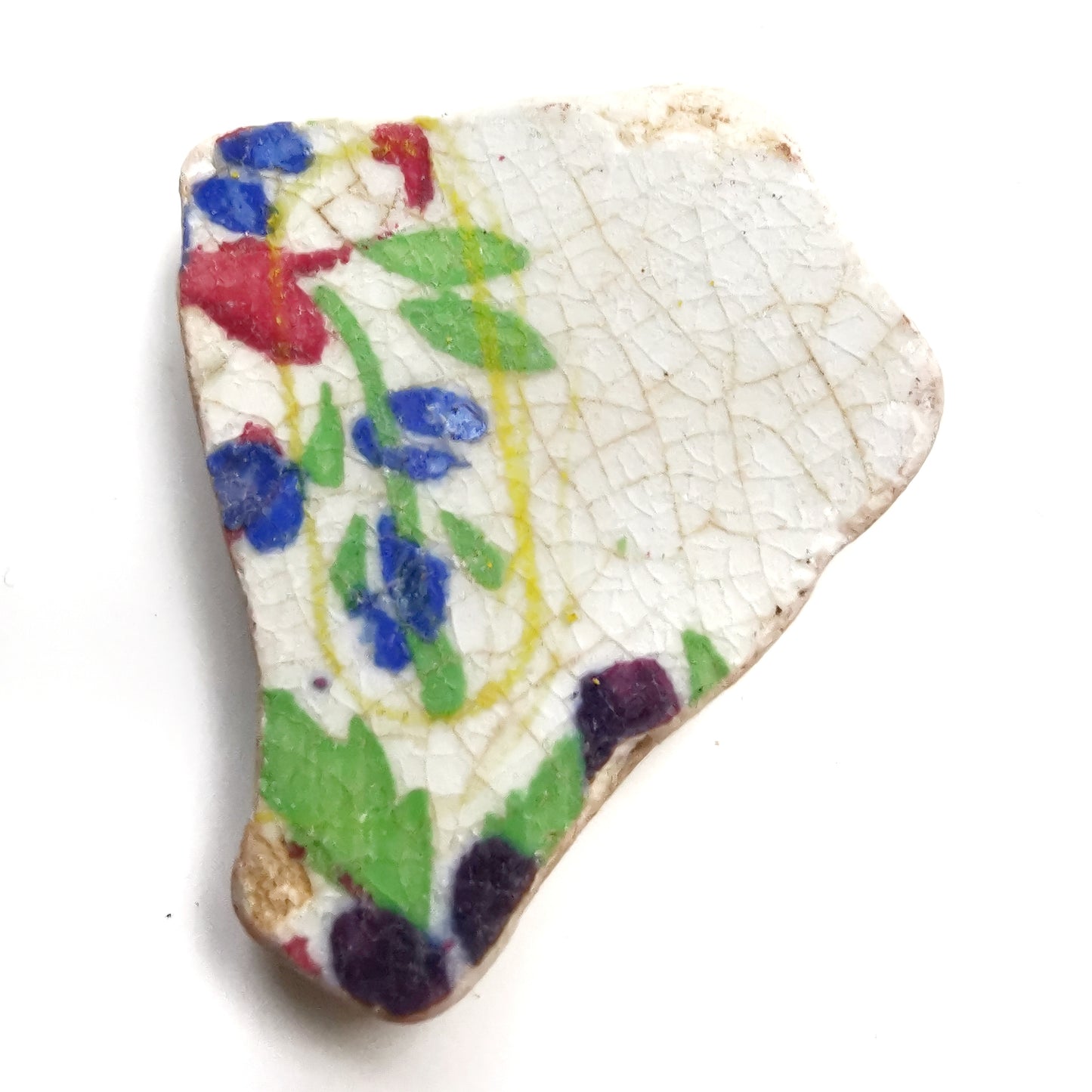 Scottish foliage pattern sea pottery & sterling silver pendant.