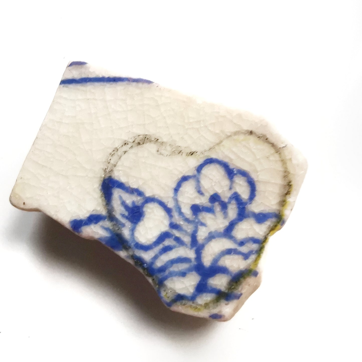 Blue and white sea pottery heart & sterling silver pendant.
