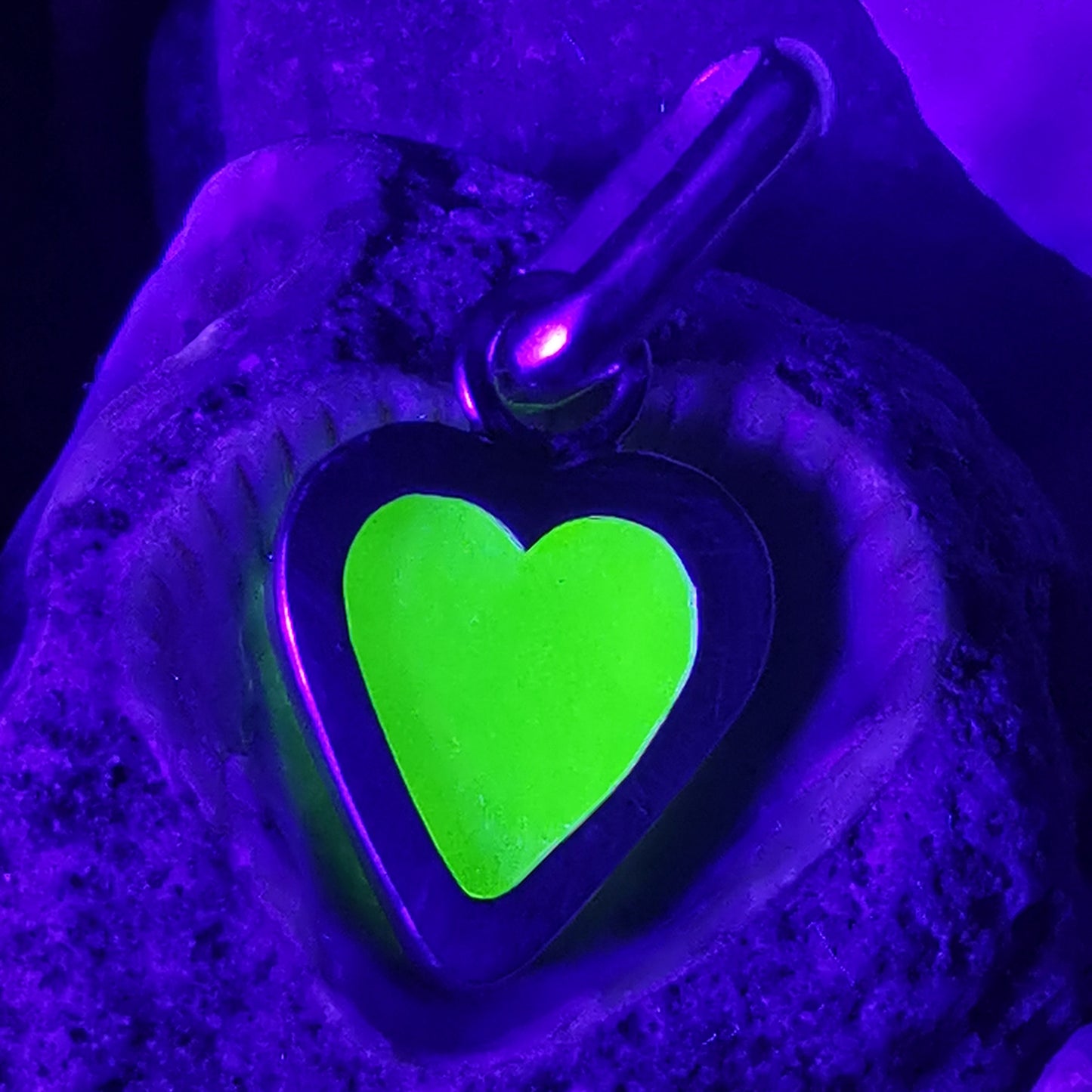 Scottish yellow UV sea glass & sterling silver heart pendant.
