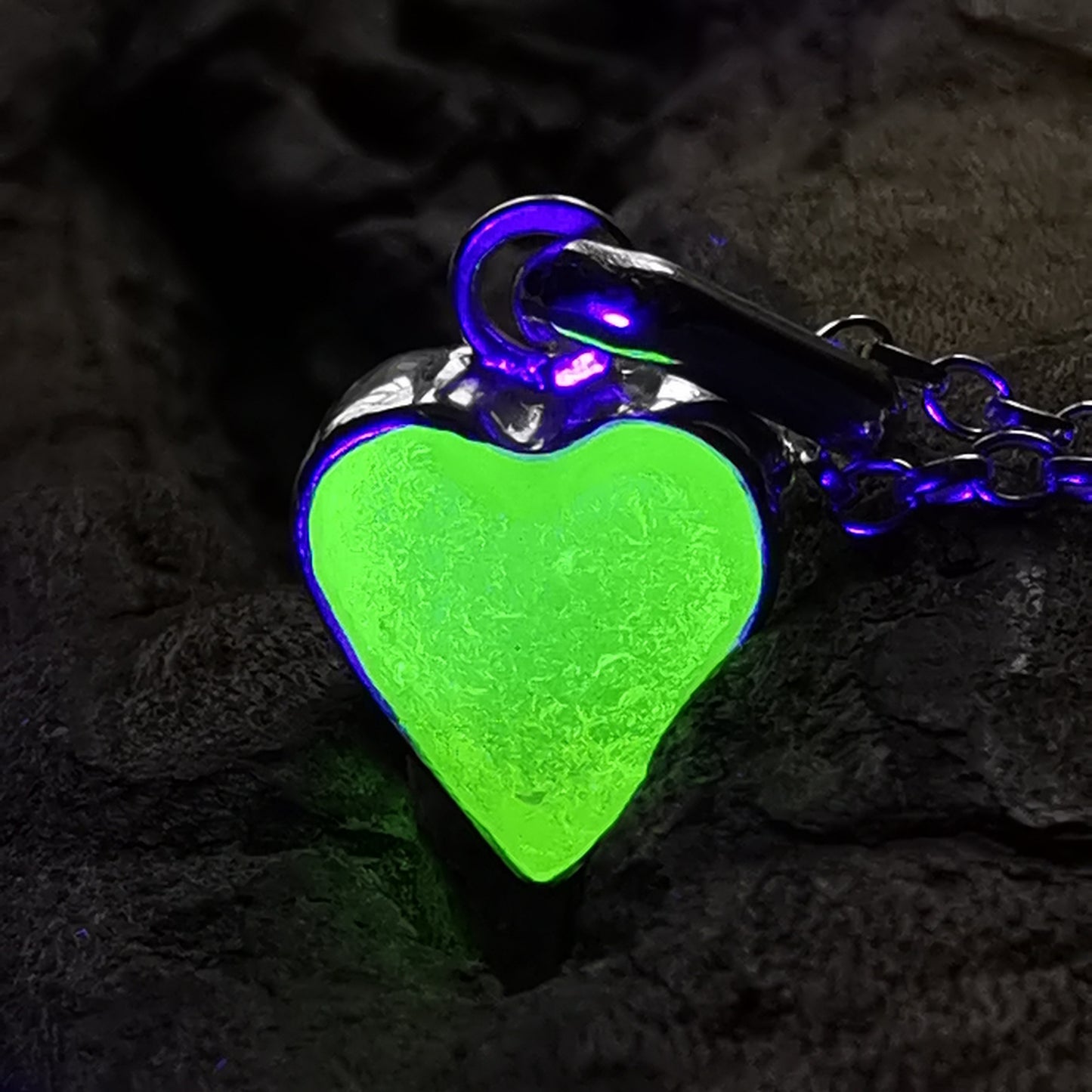 Scottish yellow UV sea glass & sterling silver heart pendant.