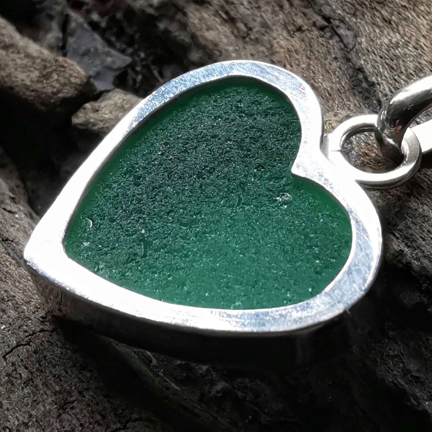 Scottish teal sea glass heart & sterling silver pendant.