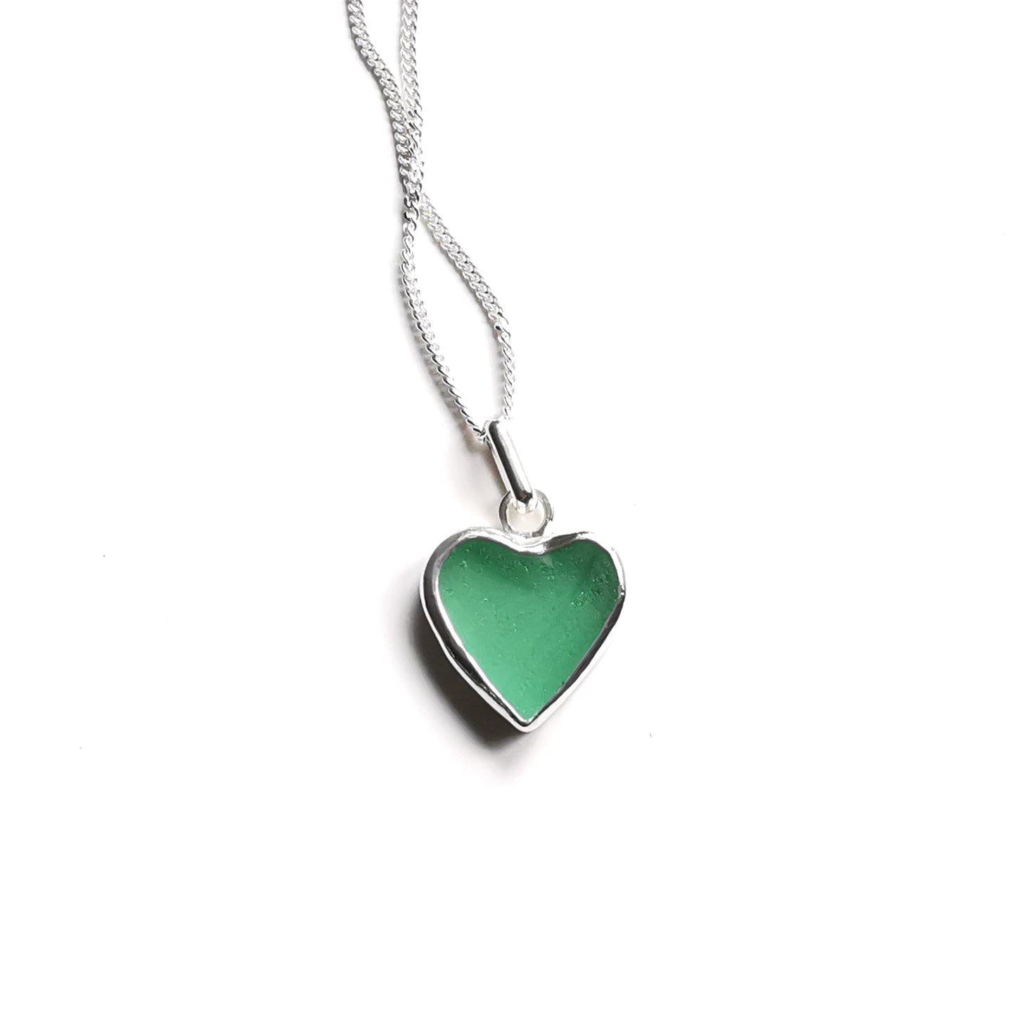 Scottish teal sea glass heart & sterling silver pendant.
