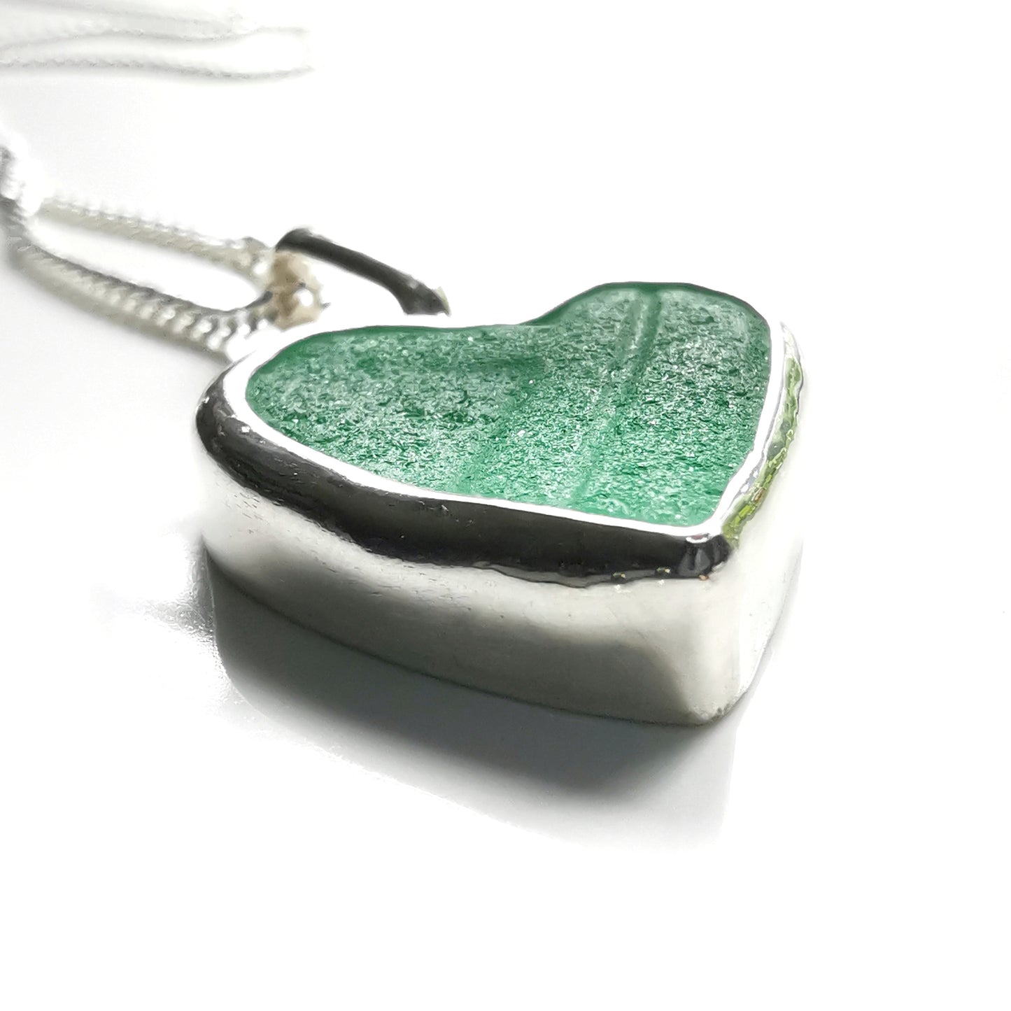 Scottish teal sea glass heart & sterling silver pendant.
