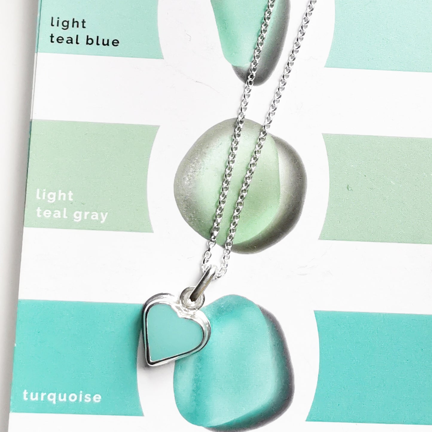 Scottish turquoise sea glass heart & sterling silver pendant.