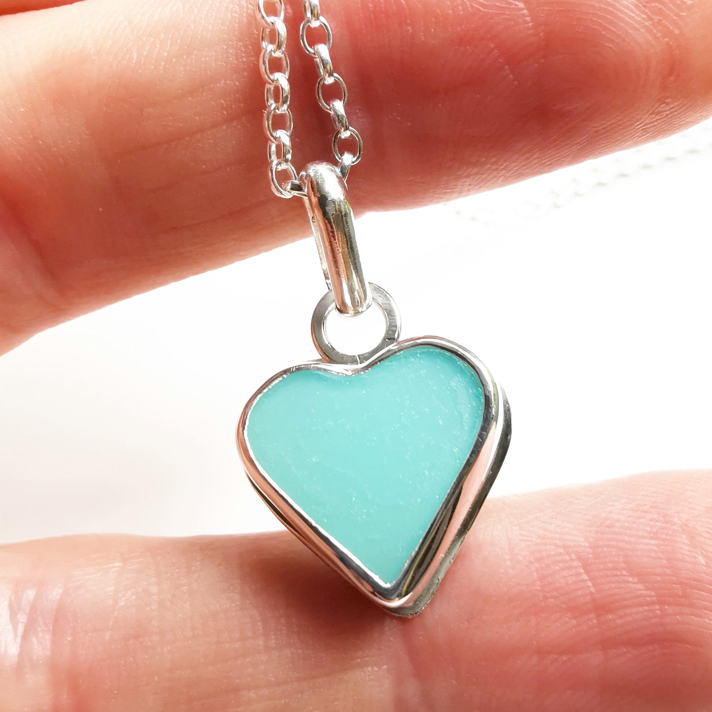 Scottish turquoise sea glass heart & sterling silver pendant.