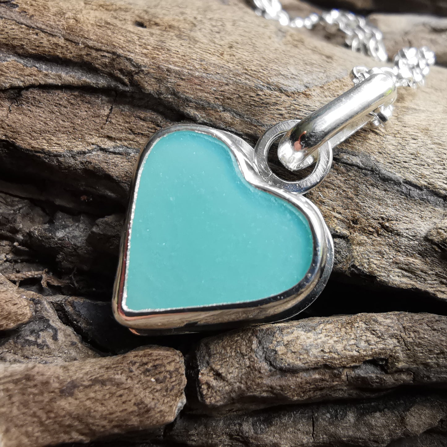 Scottish turquoise sea glass heart & sterling silver pendant.