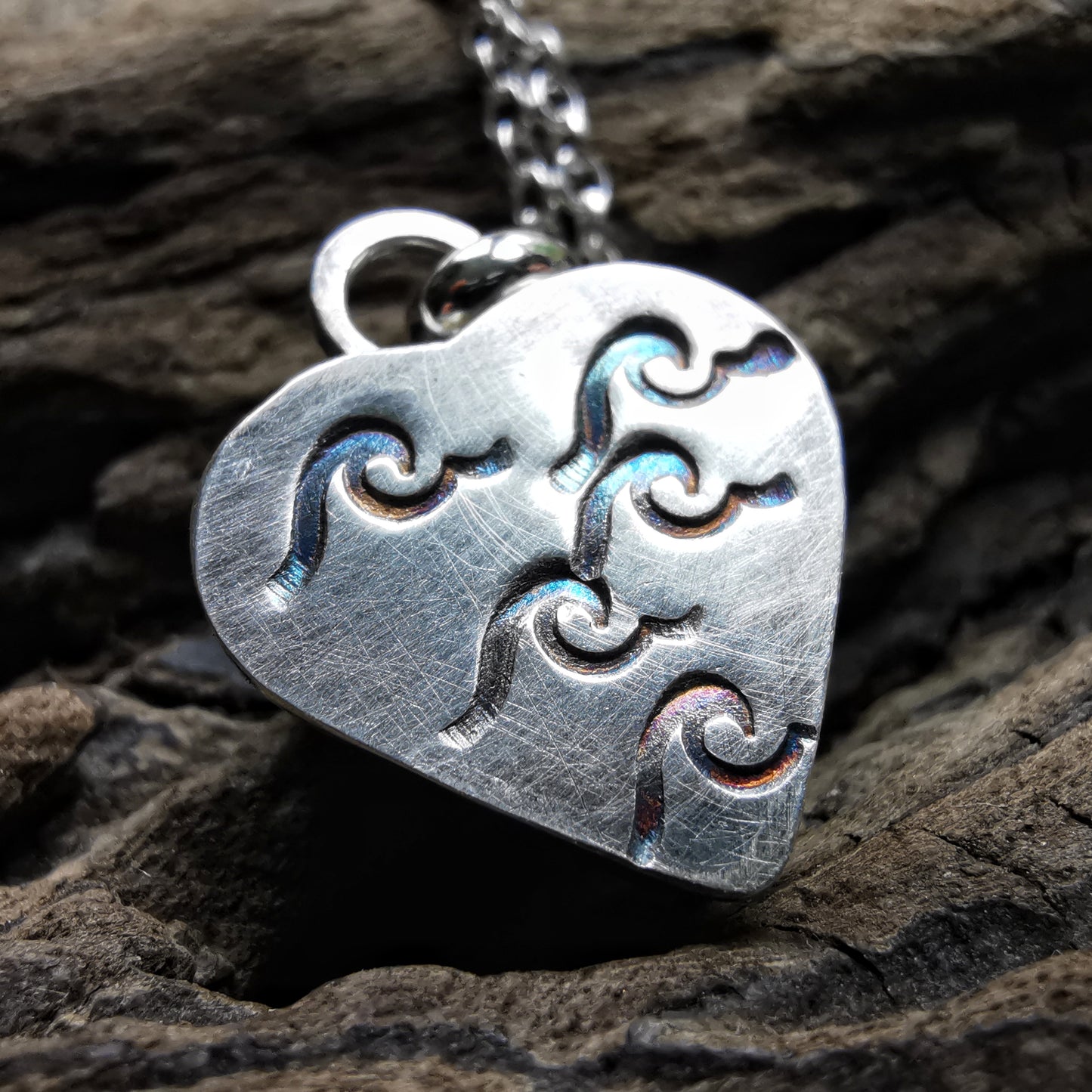 Scottish turquoise sea glass heart & sterling silver pendant.